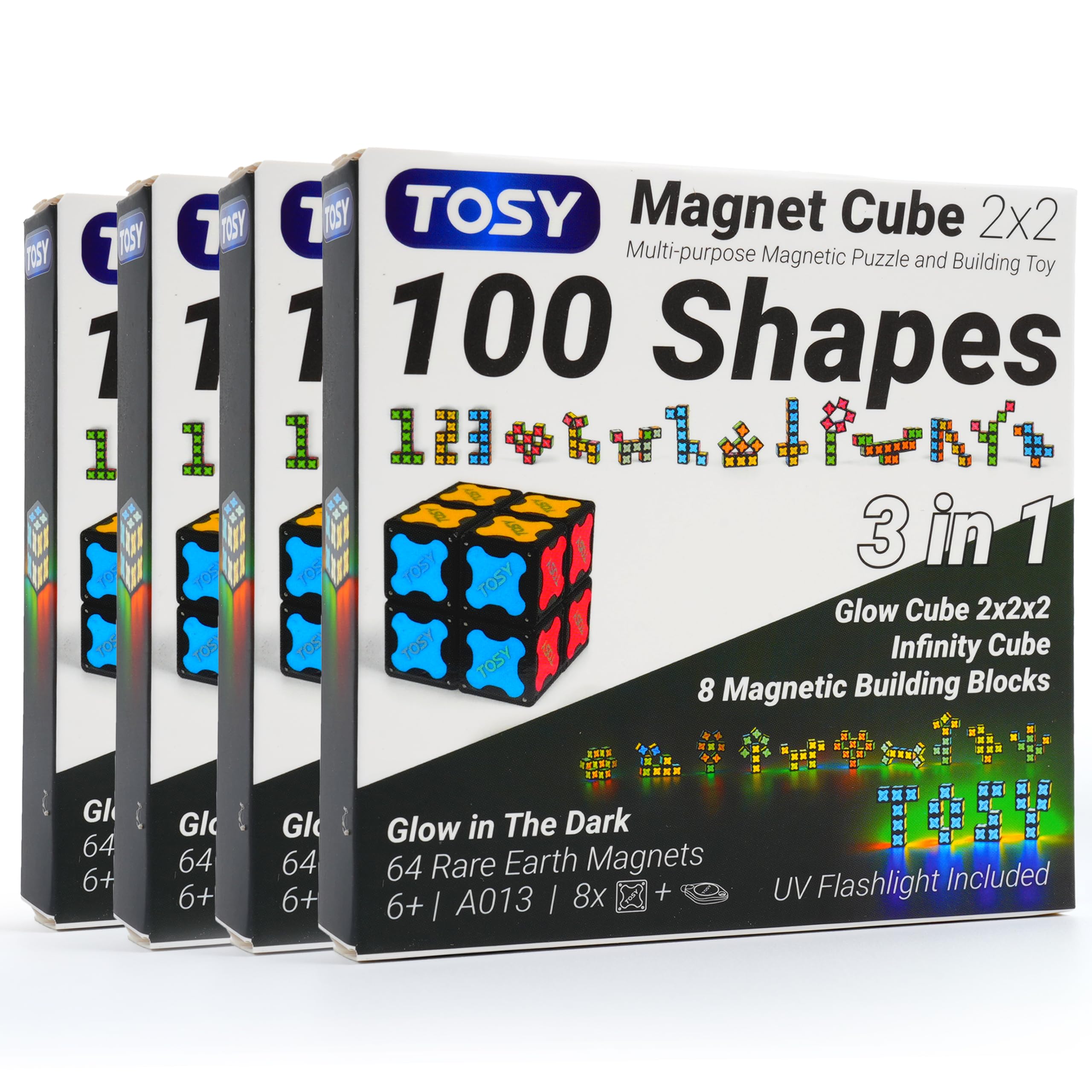 TOSY Magnet Cube – 4x4, 3x3 oder 2x2 Puzzlewürfel, kreative Bausteine, verwandelbarer Spinner, Infinity-Würfel, Magnet-Bausteine, UV-Taschenlampe, leuchtendes STEM/STEAM-Spielzeug