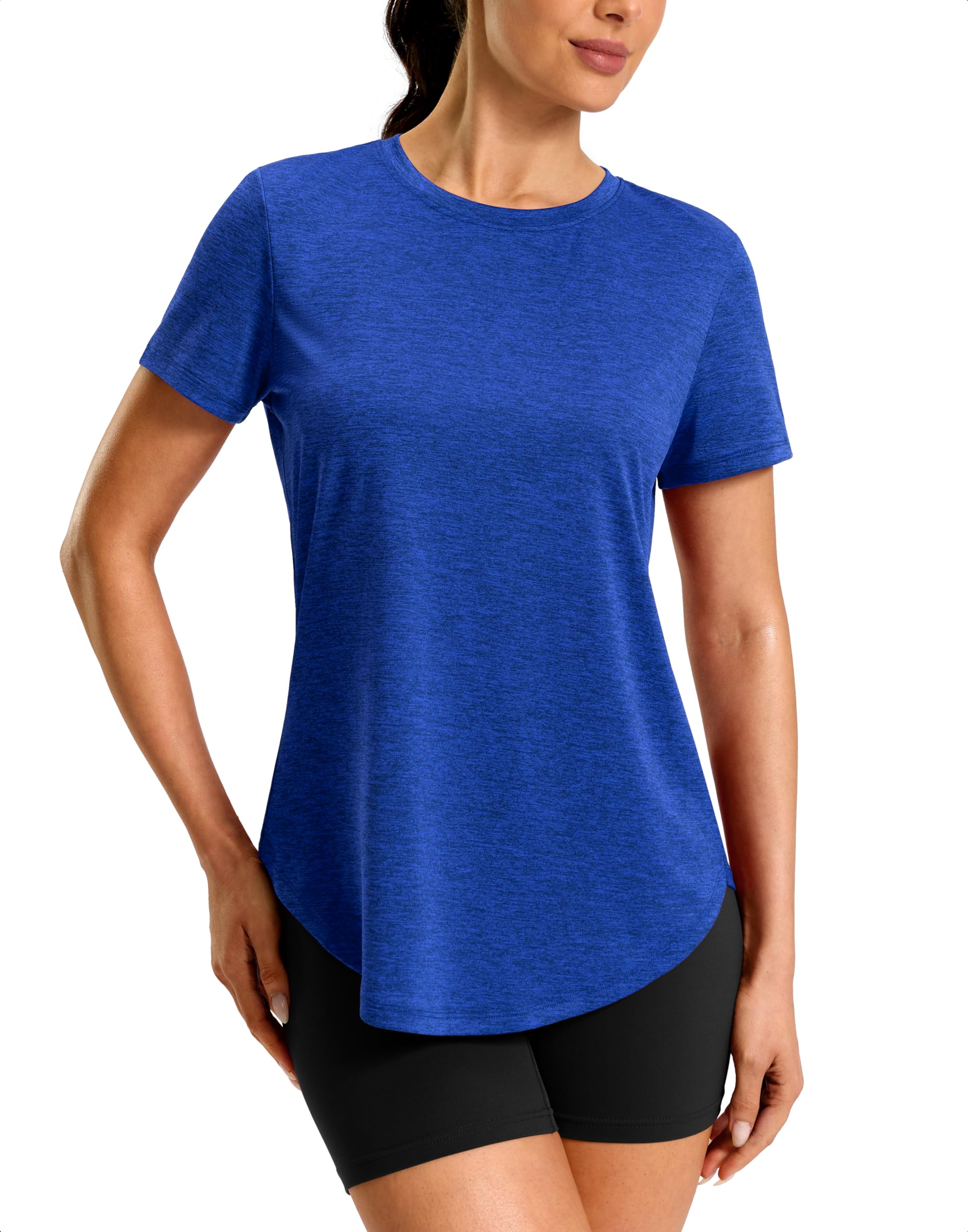 Women's Workout Shirts Bum-Covering Length Lightweight Short Sleeve Dry Fit Athletic Hiking Running Summer Tops for Women — view 22