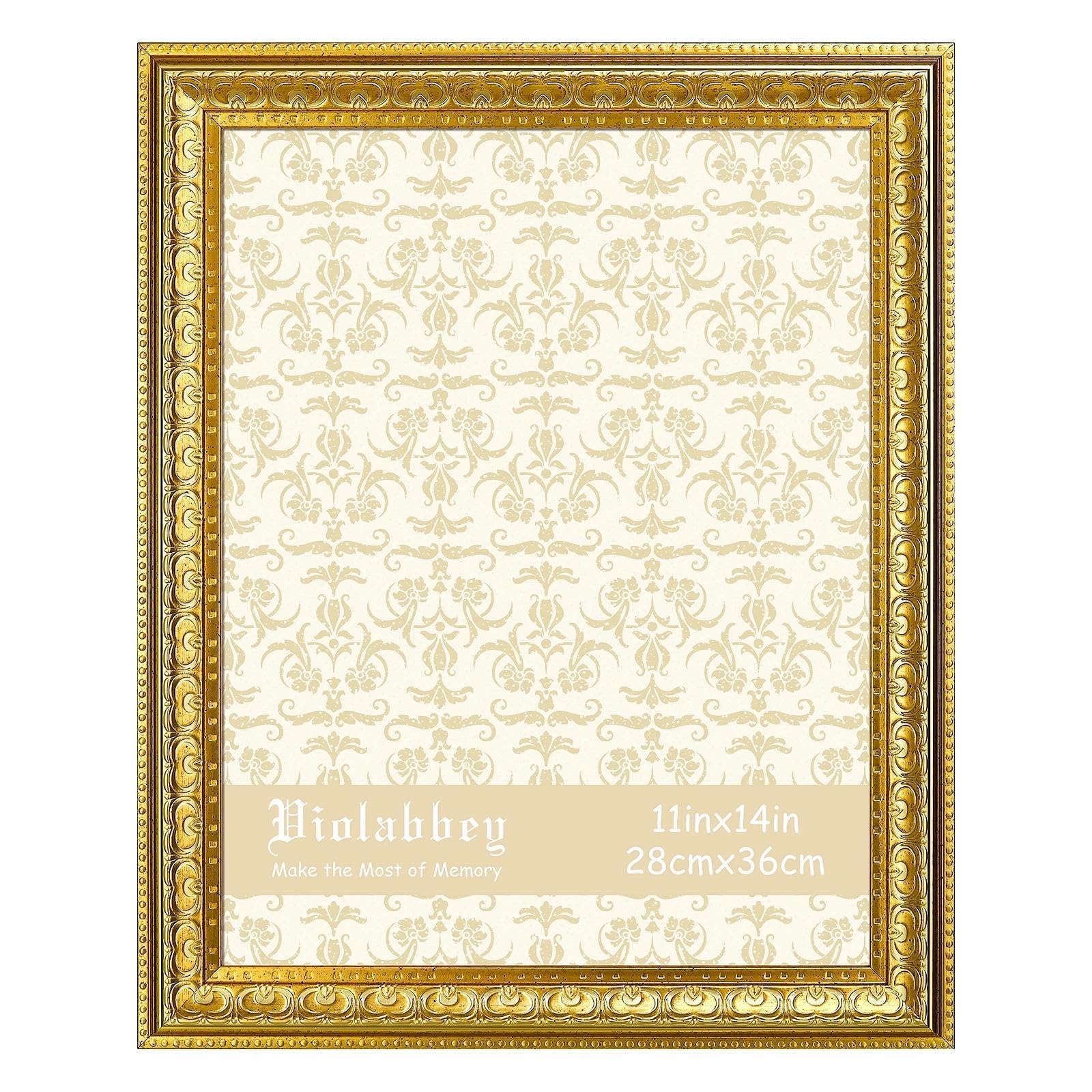 Photo 1 of VIOLABBEY 11x14 Picture Frame Gold, Vintage Photo Frame for Wall or Tabletop Display, Classic Design for Office Home Decor, Fits 11x14 Pictures