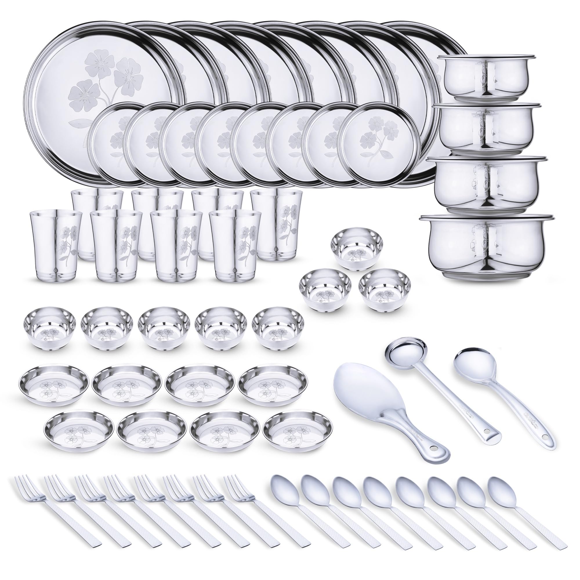 Limetro Steel Laser Printed Steel Dinner Set | 67 Pieces Steel 