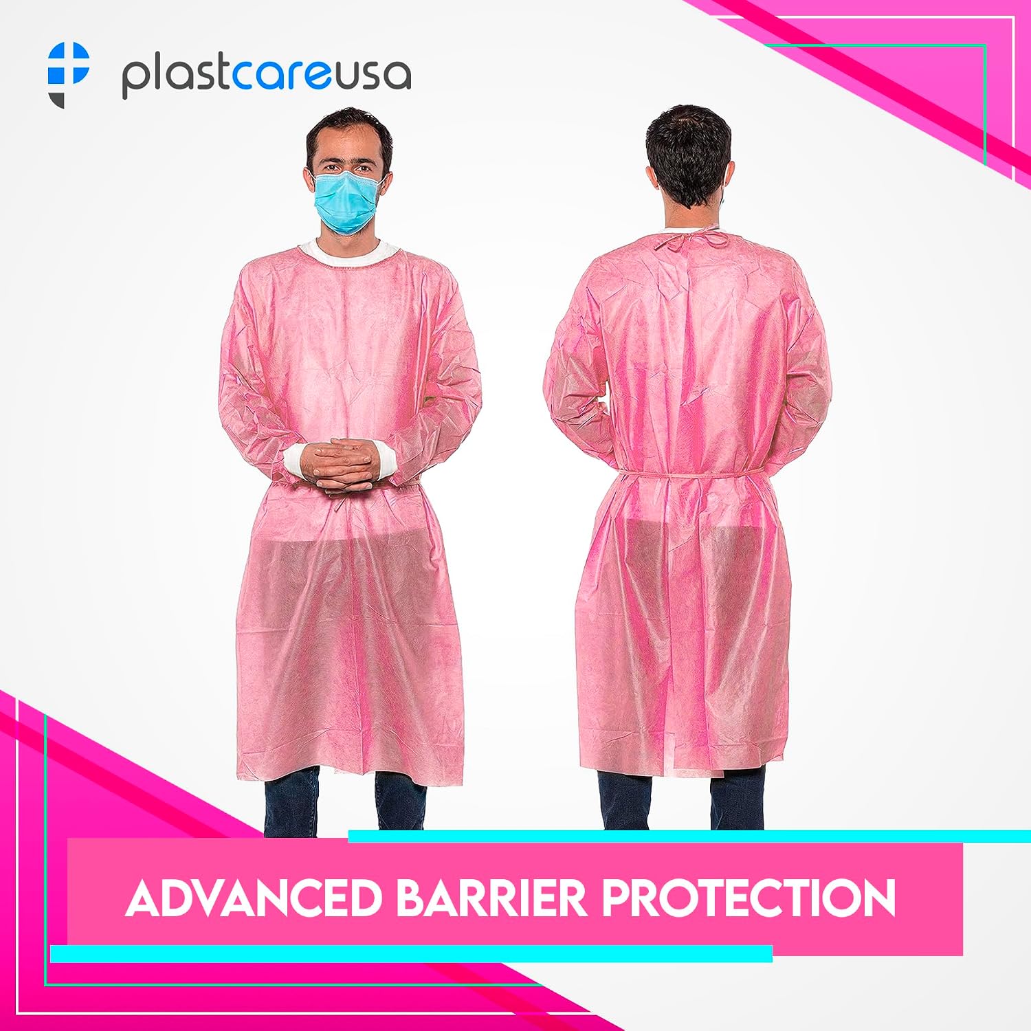5 Pack Pink Medical Isolation Gowns Disposable Hospital-Grade Surgical Lab Coat for Women - Essential PPE for Dental & Medical Professionals By PlastCare USA
