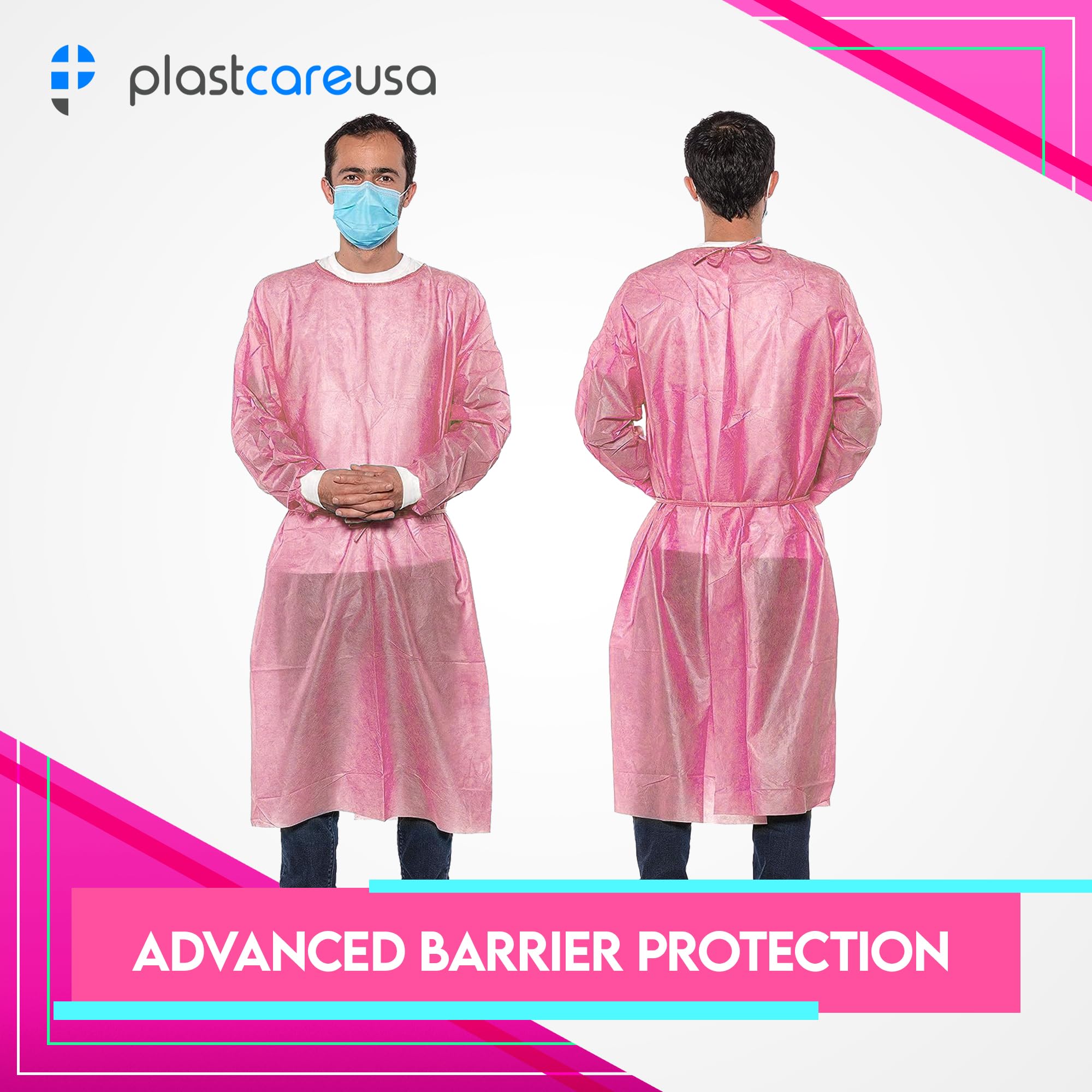 5 Pack Pink Medical Isolation Gowns Disposable Hospital-Grade Surgical Lab Coat for Women - Essential PPE for Dental & Medical Professionals by PlastCare USA