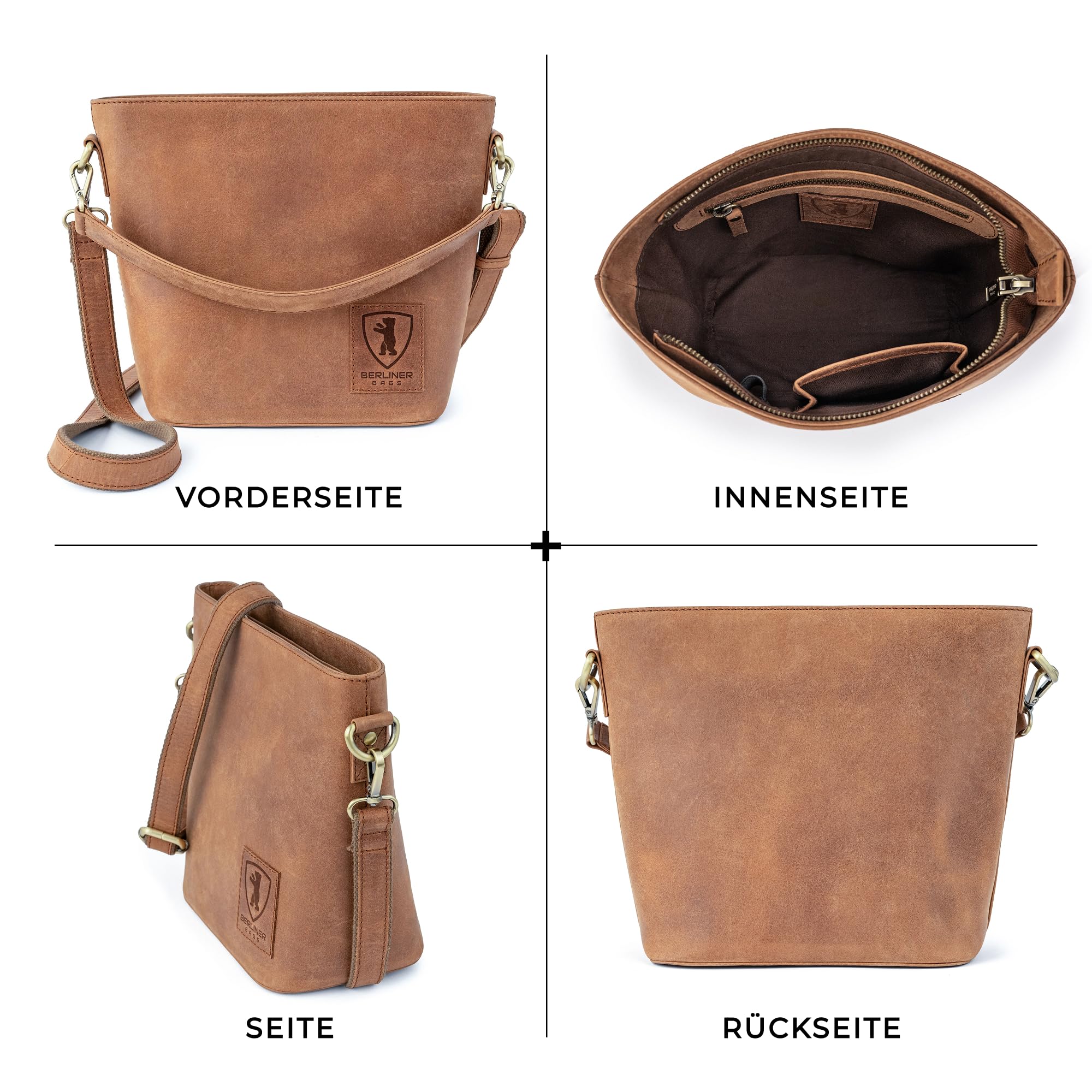 Berliner Bags Schultertasche Madison, Mittelgroße Umhängetasche aus Leder, Crossbody Bag, Handtasche für Damen