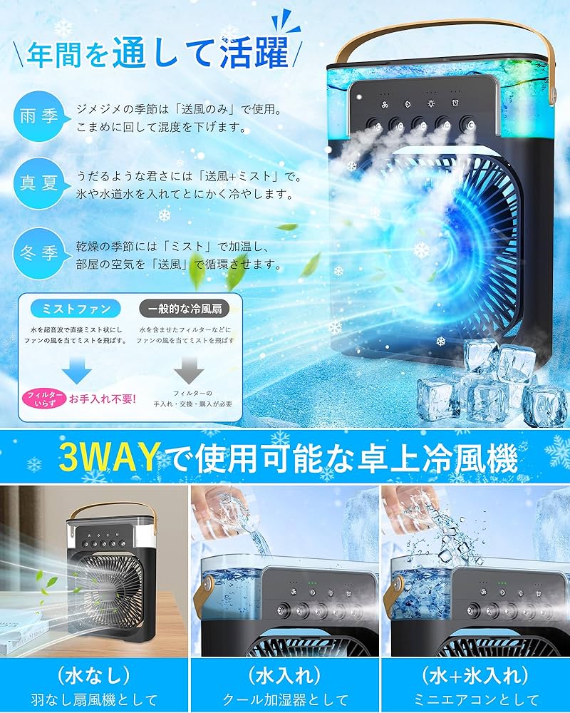 Amazon | 【圧倒的涼感・立体冷風・USB-C給電式】冷風機 冷風扇