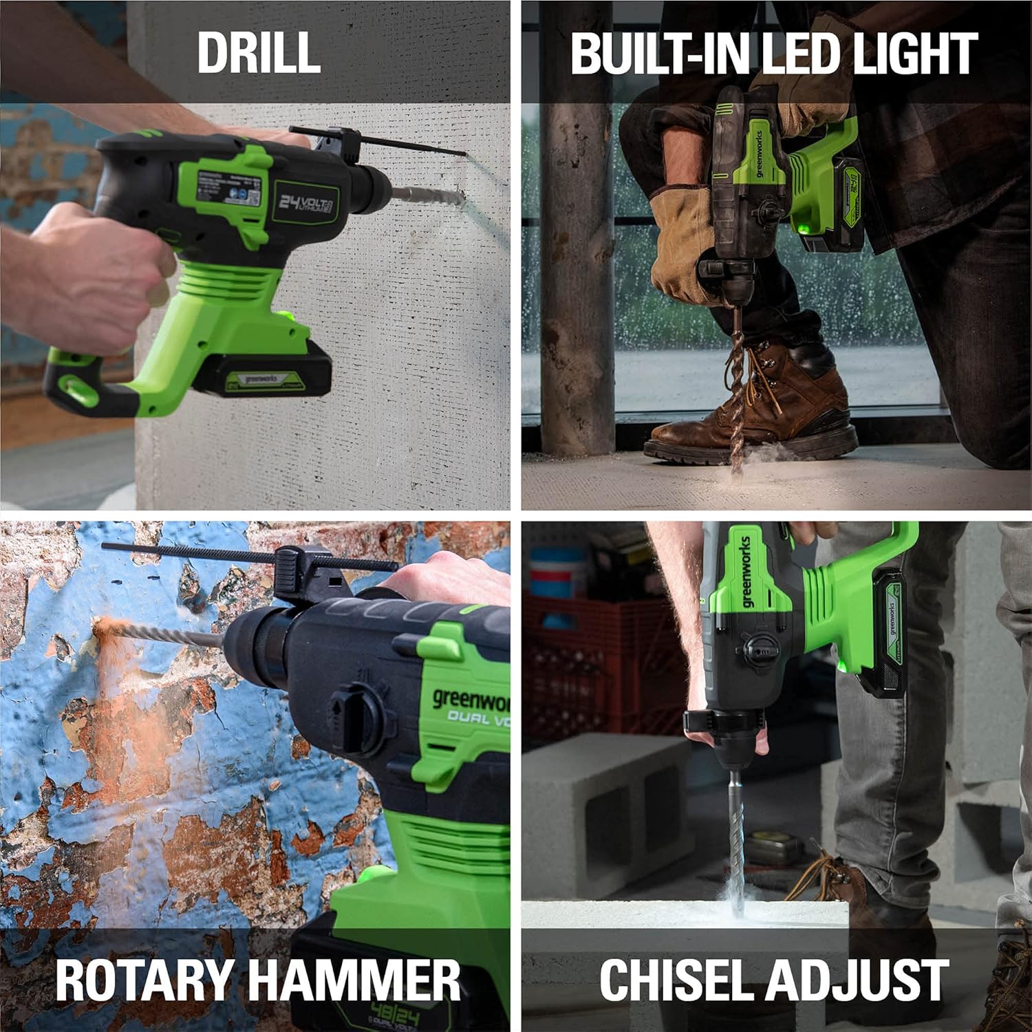 Buy 1 get 1 Greenworks 24V Brushless Cordless Rotary Hammer, Impact Rate 4500 IPM, Impact Energy 2.1 Joules, SDS-Plus - Bare Tool Greatest Product Greenworks 24V Brushless Cordless Rotary Hammer, Impact Rate 4500 IPM, Impact Energy 2.1 Joules, SDS-Plus - Bare Tool