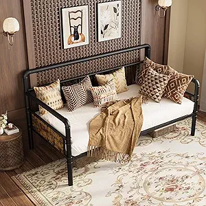 GarveeHome Metal Daybed Frame Twin Size,Heavy Duty Metal Twin Bed Frame,Daybed for Living Room Bedroom Guest Room, Black