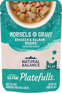 Natural Balance Original Ultra Platefulls, Chicken & Salmon, 3 oz, 24 Pack | Grain-Free Wet Cat Food, Morsels in Gravy, Balanced Nutrition for Adult Cats, Health Support