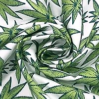 Vista 1 de Tela de algodón 100% estampado blanco cannabis de 57 pulgadas de ancho
