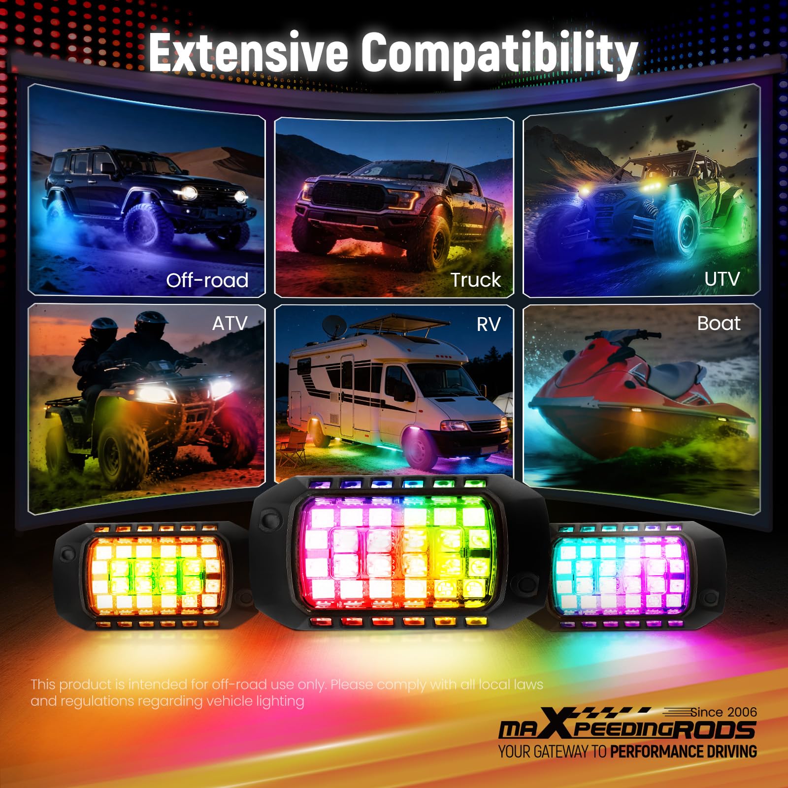 maXpeedingrods Rock Lights for Trucks, 8 Pods RGB Neon Light Kits 3D Lens with 288 LEDs, Bright Multicolor with App Control Music Mode, Waterproof Underglow Lights for Jeep Off-raod SUV Pickup Car 12V
