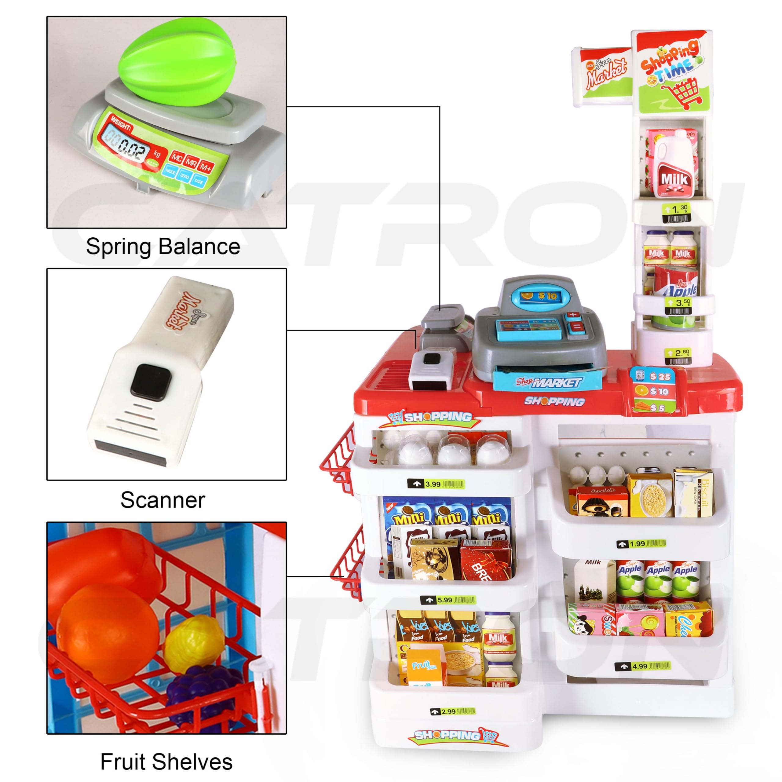 Catron Role Pretend Playset Big Size Home Supermarket kit for Kids Toys with Shopping Cart Kitchen Set Kids Toys for Boys and Girls (Big 55 Pcs Kitchen Set) 2