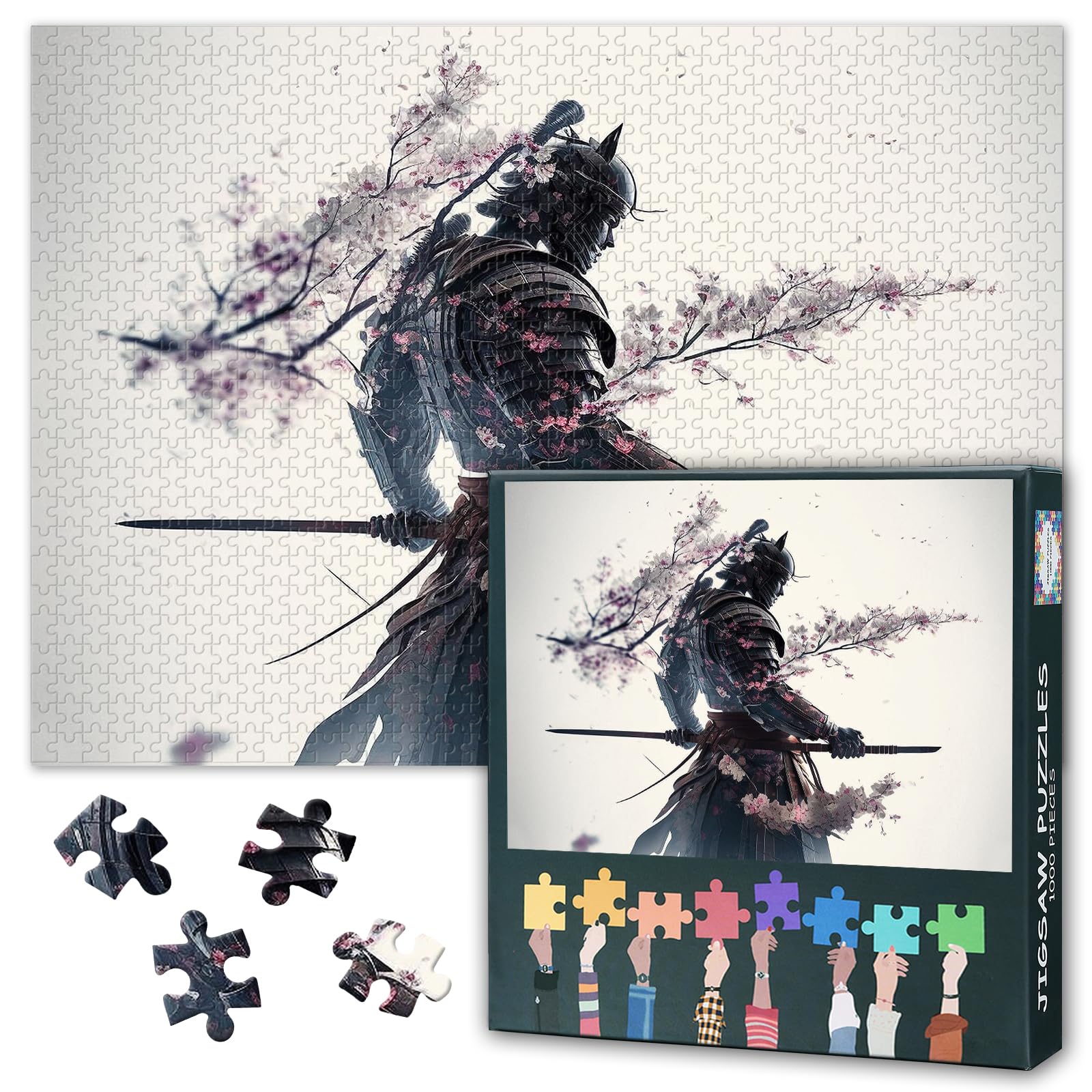 1000 Pieces Puzzles for Adults Samurai of Japanese Cherry Blossoms 1000 Piece Adult Elderly Jigsaw Puzzle Samurai with Swords Puzzles Gift for Mom Dad Family Friend Puzzle Size: 20x27 Inch