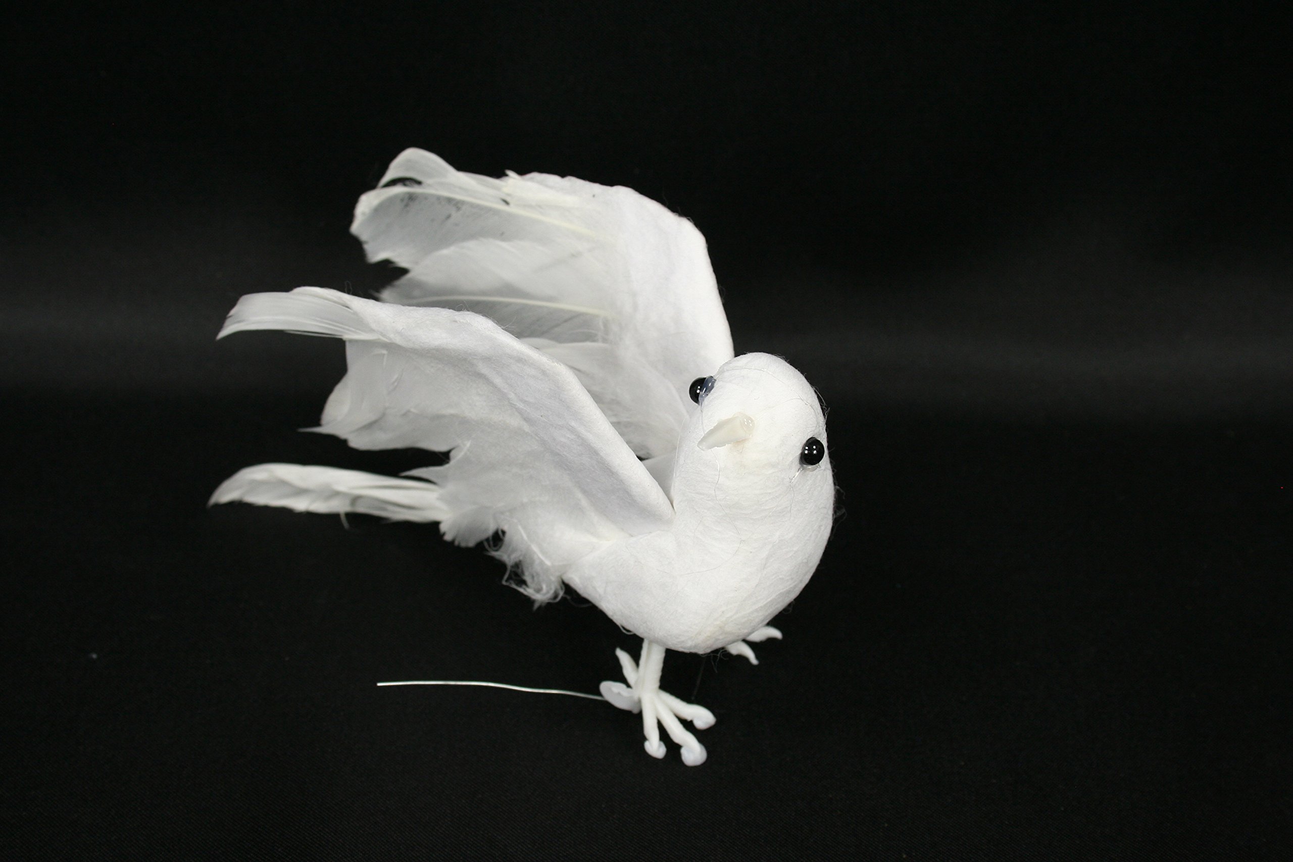 Dreampartycreation 4 Pack Artificial Dove with White Flocked Body and Natural Feather Wings and Tail (5" Wingspan)