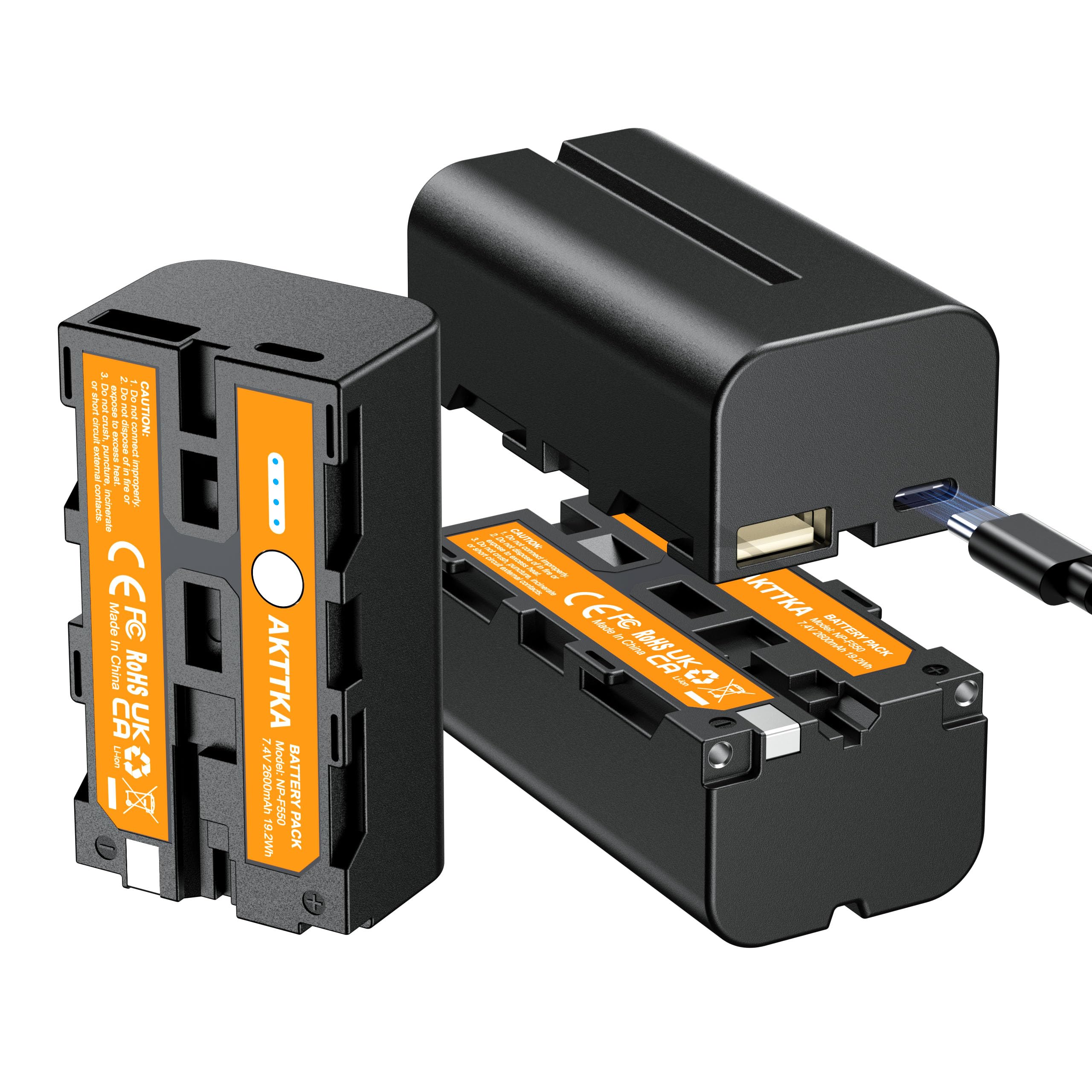 Batterie NP-F550 (3PCS) - Fonction de Power Bank Prise en Charge - 2600mAh à Grande Capacité avec Interface USB-C - Adaptée pour Sony NP-F550 F570 F750 F770 F930 F950 F960 F970