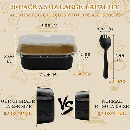 Miniatura 2 de Mini moldes para pasteles con tapas, 30 moldes desechables de papel de aluminio de 5.5 onzas, moldes de aluminio para cupcakes con tapas, moldes