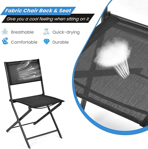 Miniatura 7 de Tangkula Juego de 4 sillas plegables para patio sillas de camping portátiles para exteriores con respaldo y asiento de tela transpirable sillas de