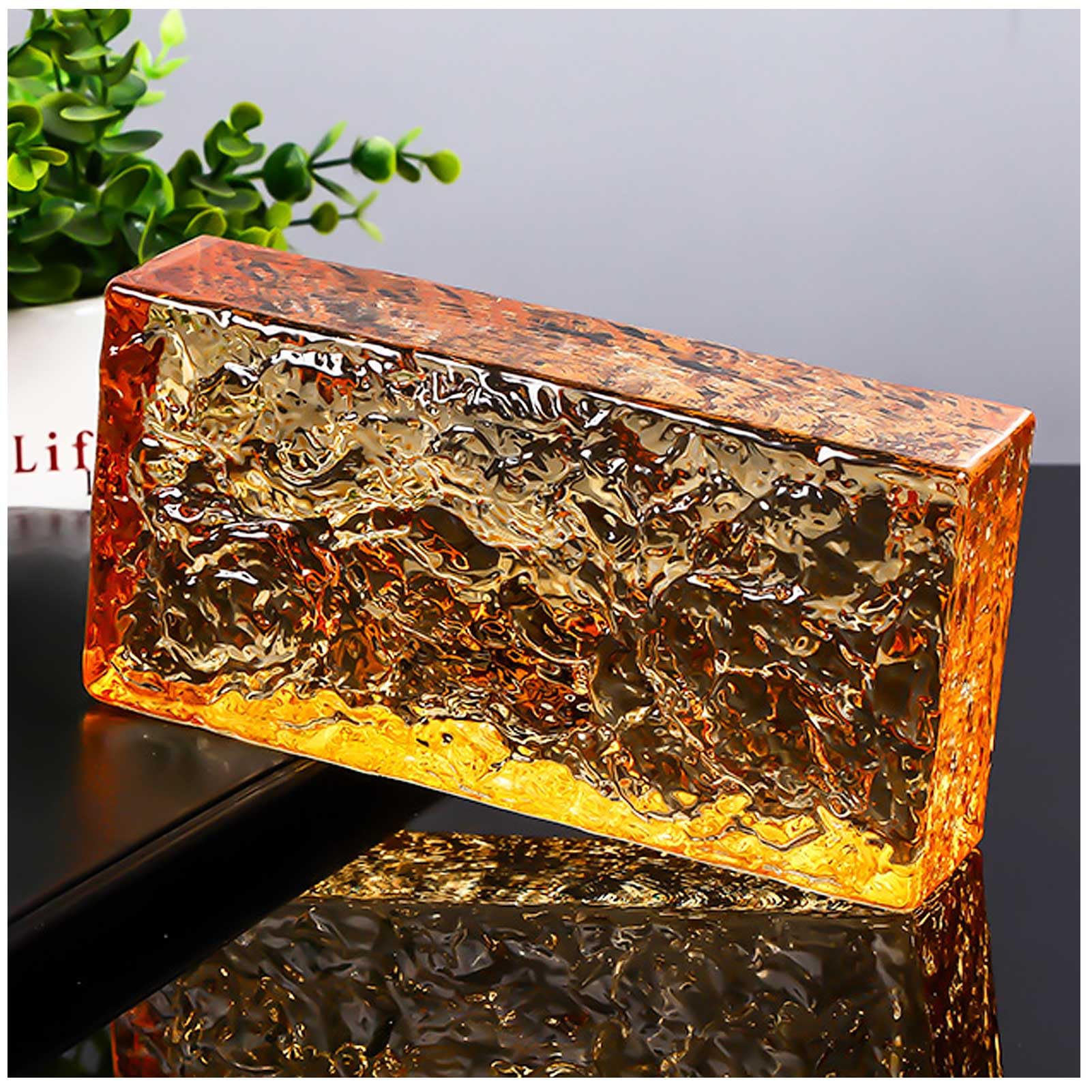 Glass Blocks Solid Double-Sided Crystal Bricks, Transparent Solid Glass Bricks, Decorative partition Walls, Used for Room partitions, Building Decoration, Bars, Hotels,Orange₋Yellow,4 Pack
