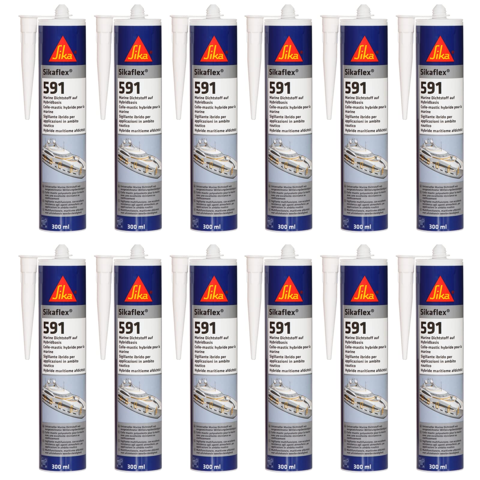 Sikaflex 591 - Sigillante ibrido multifunzione per applicazioni marine, nave, costruzione di barche, cartuccia da 300 ml, colore grigio