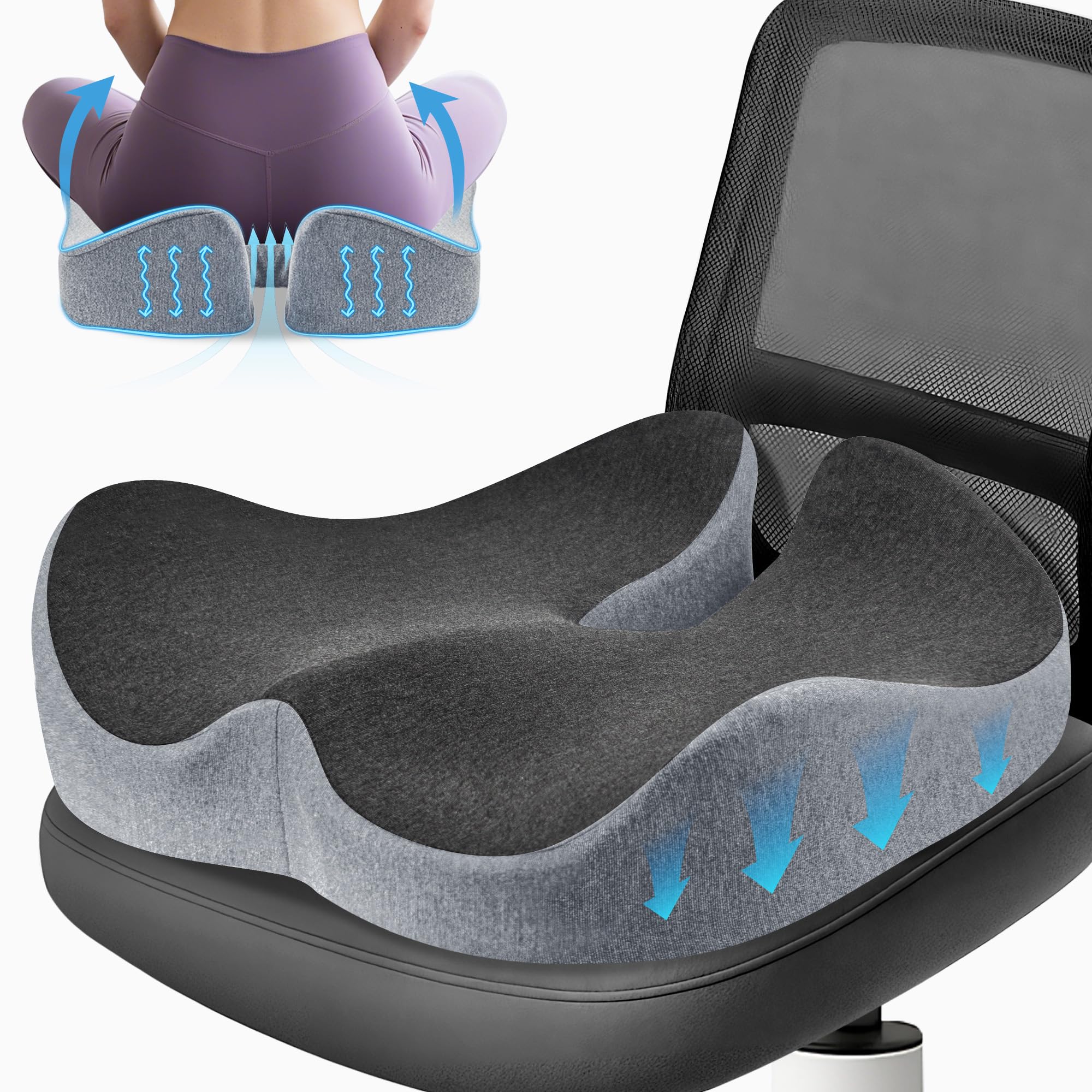 Lofty Aim Cuscino per sedia da ufficio: cuscino ergonomico in memory foam, cuscino per alleviare il dolore al coccige, sciatica, cuscino da scrivania per sedia da ufficio, seggiolino auto, aereo
