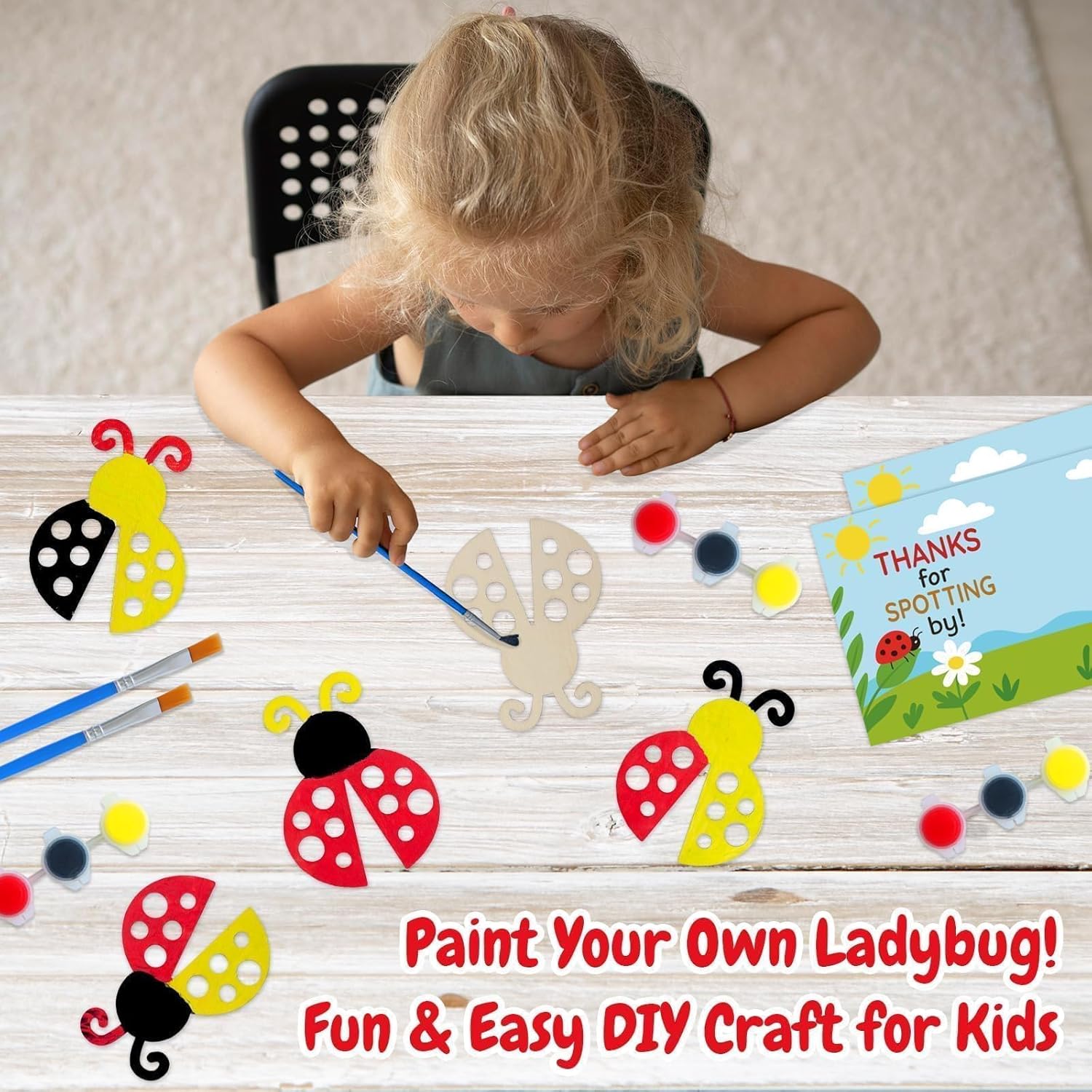 12 Pack Ladybug Party Favors for Kids - Individually Wrapped Paint Your Own Wooden Magnet Craft Kits with Thank You Card, Ladybug Birthday Decorations for Boys & Girls - Image 3