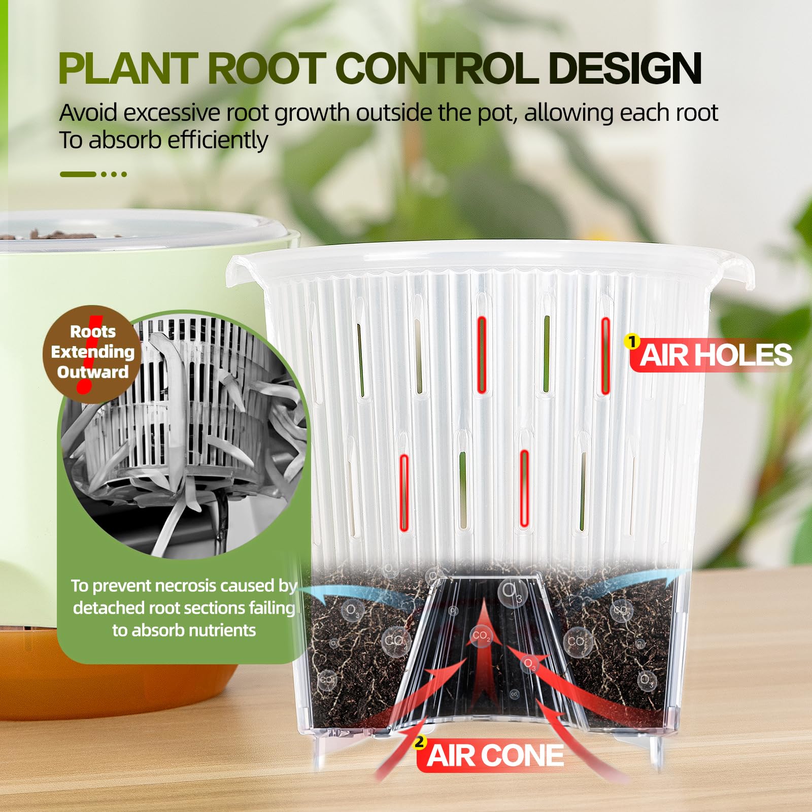 Macetas de riego automático de 7.2 pulgadas para plantas de interior con riego inferior, paquete de 2 macetas para exteriores con drenaje, macetas de plástico duradero (verde)