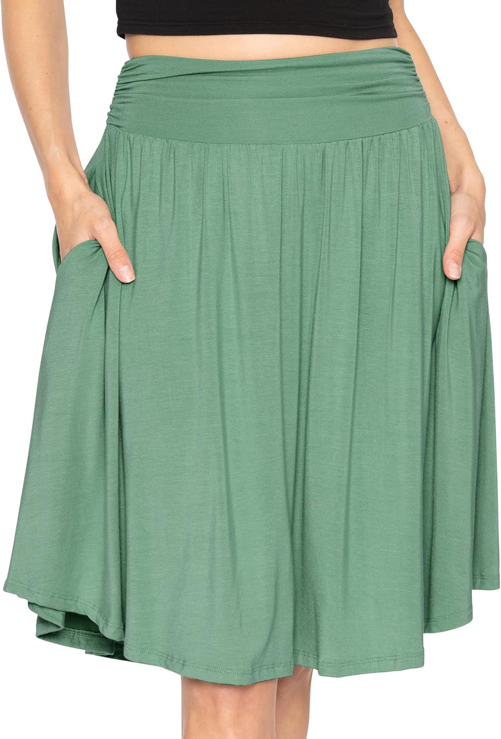 STRETCH IS COMFORT Women's and Plus Size Scoop Hem Flare Mid Length Skirt with Pockets | S-5X