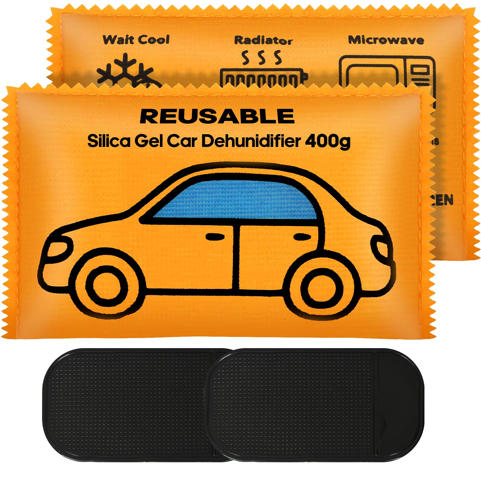 Flow fire 2 Pack x 400g Reusable Dehumidifier Bags for Car, Silica Gel Car Moisture Absorber with Anti Slip Pad, Condensation Bags for House, Windows-image-41