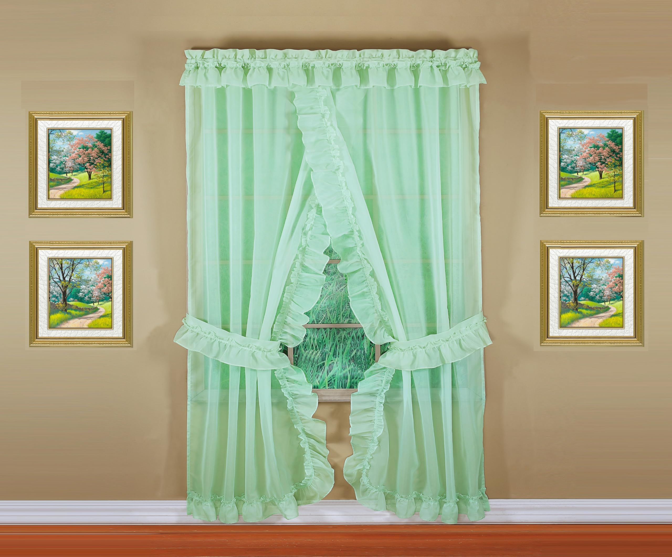 Today's Curtain, Emelia Priscilla Sheer Pair 60" W x 84" L, Sage, 5-Piece-Set