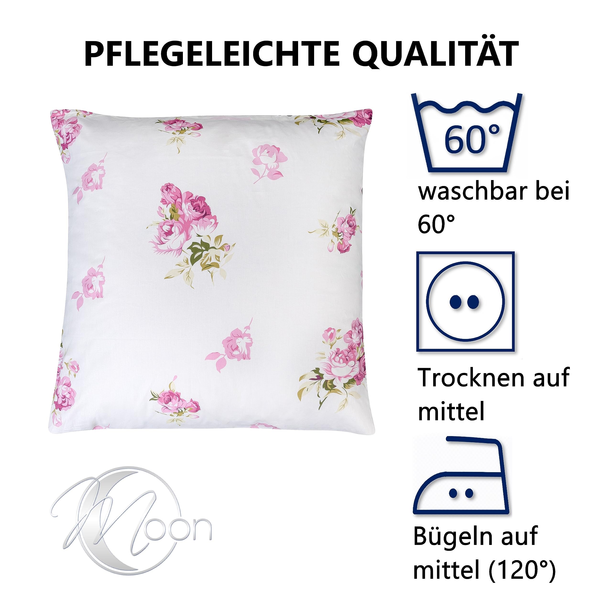 Moon Zestaw 2 pościeli Rosemarie 135 x 200 / 80 x 80 cm - elegancki wzór kwiatowy, 100% bawełna, jakość premium z zamkiem błyskawicznym