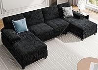 Meilocar 106" U-Shaped Sectional Sofa with Double Chaise - Soft 4-Seat Living Room Couch, Black