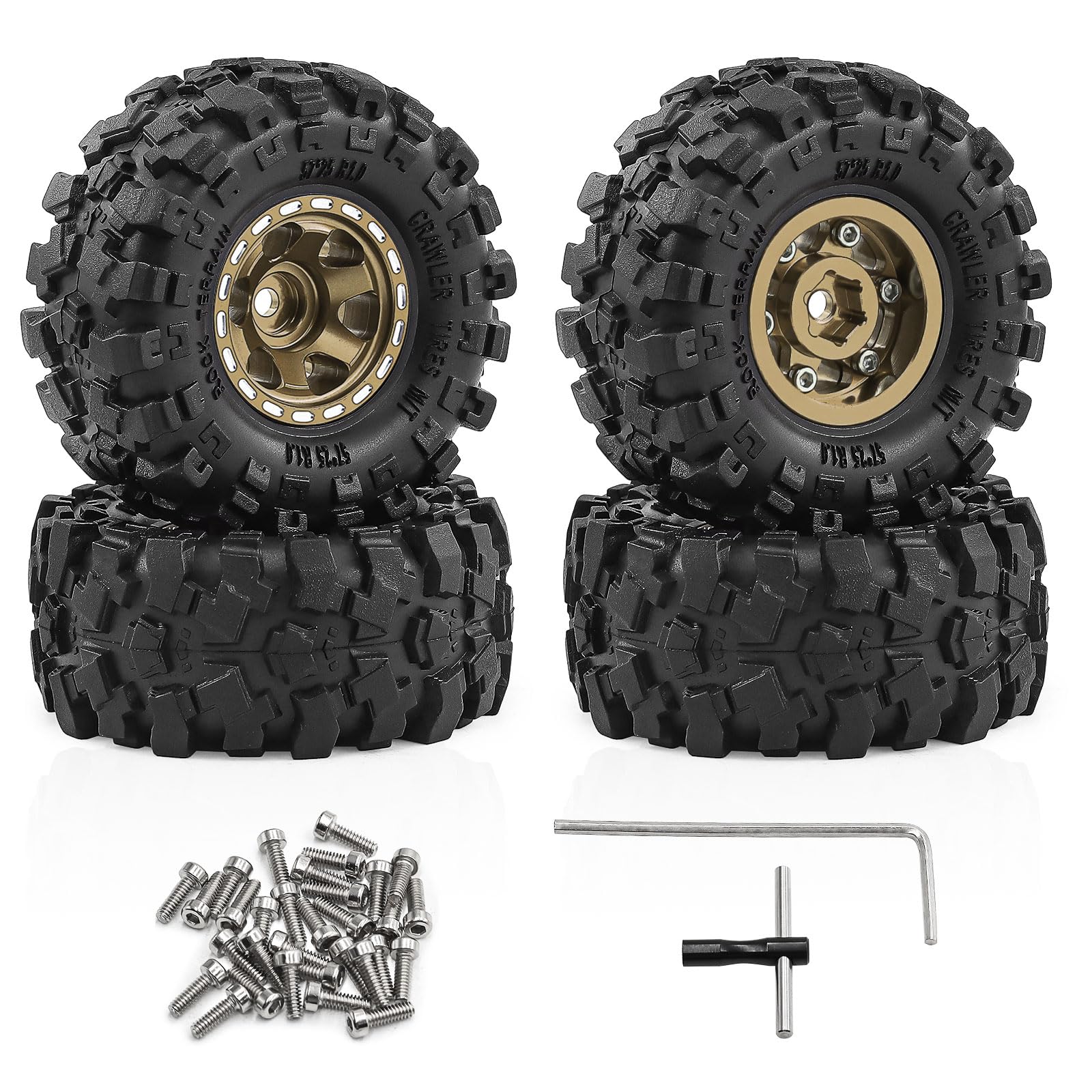 Photo 1 of RCMMTING 1.0" Beadlock Wheels and Tires for SCX24 TRX4M RC Crawler Upgrade, Aluminium Wheels Rims (Bronze)