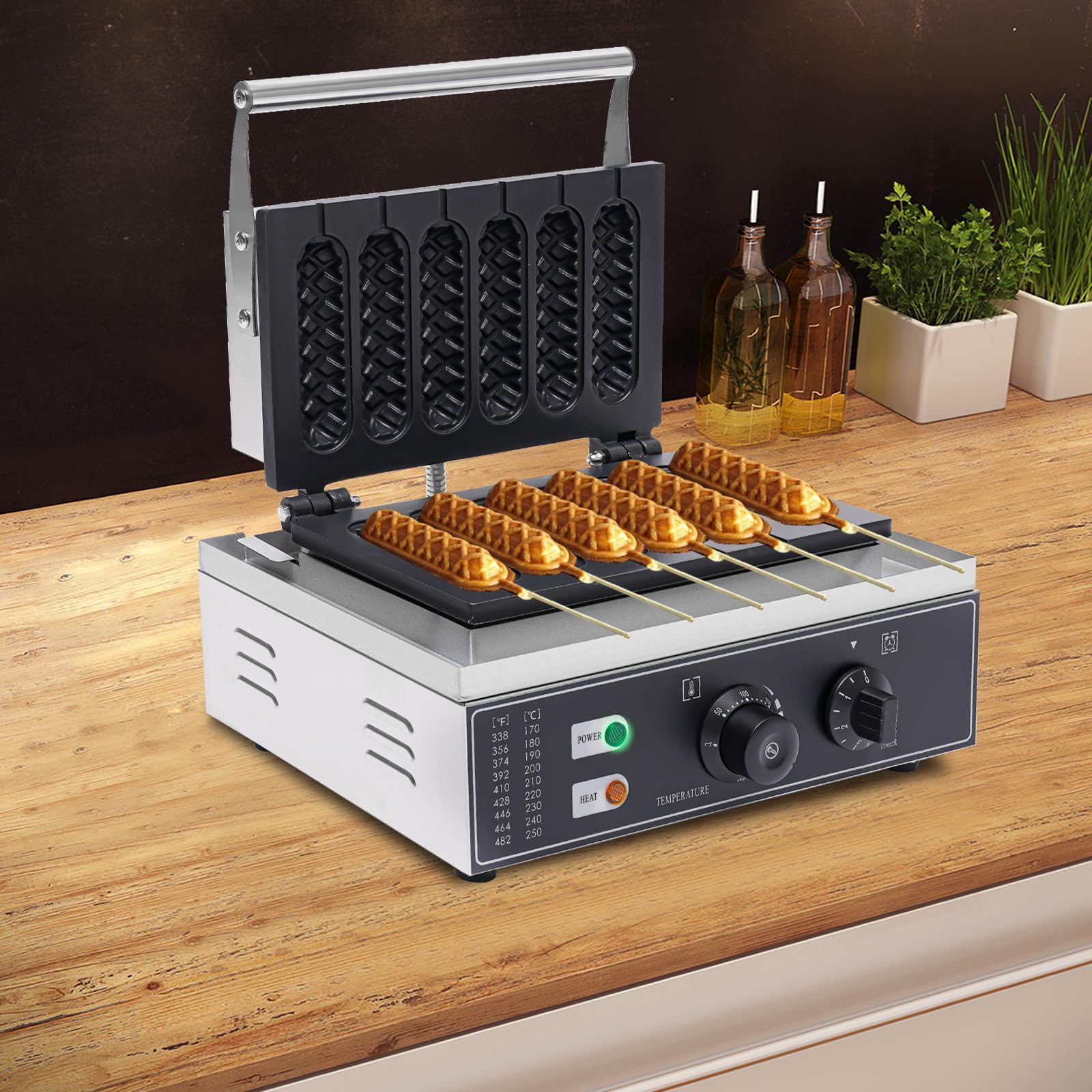 Gofrera de 1500 W, gofrera con mango de 180 °, con temporizador de 5 minutos y temperatura de 50 ~ 300 ℃ para cumpleaños infantiles, celebraciones familiares