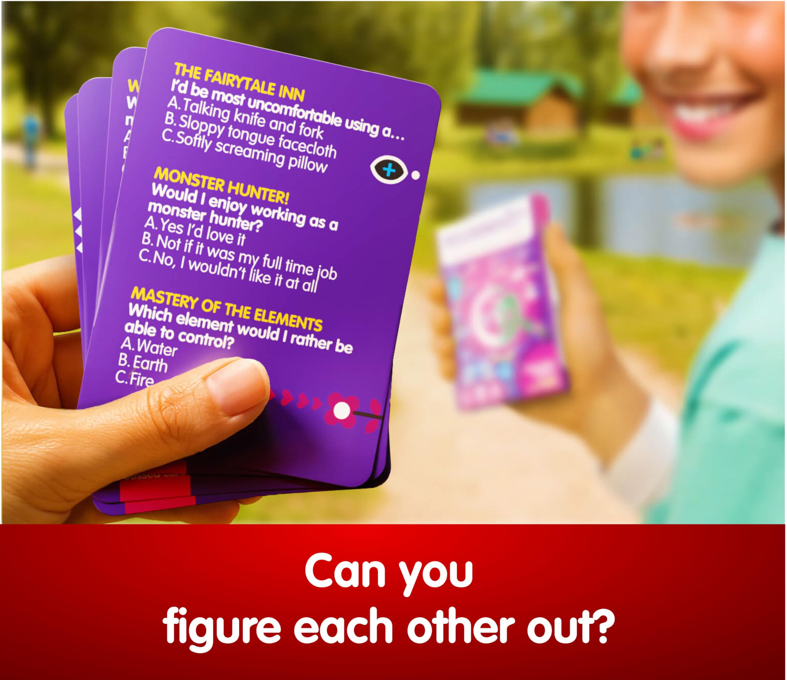 SUSSED Das verrückte Spiel "What Would You Do?", schnelles und lustiges Kartenspiel, ab 8 Jahren, für 2–8 Spieler, 15–30 Minuten Spielzeit, violettes Deck