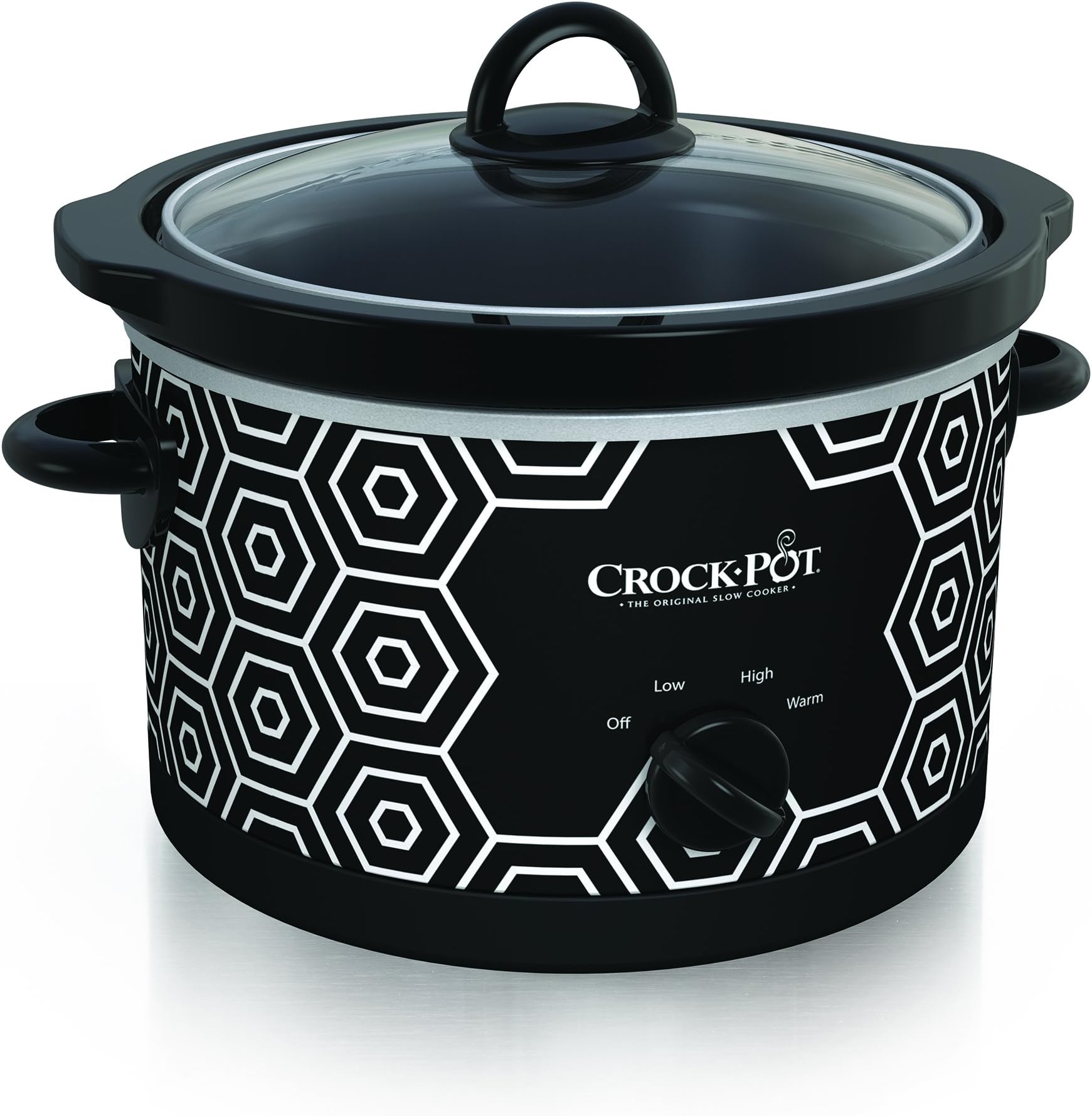 4.5 Quart Round Portable Slow Cooker and Food Warmer, Black & White Pattern (SCR450-HX)