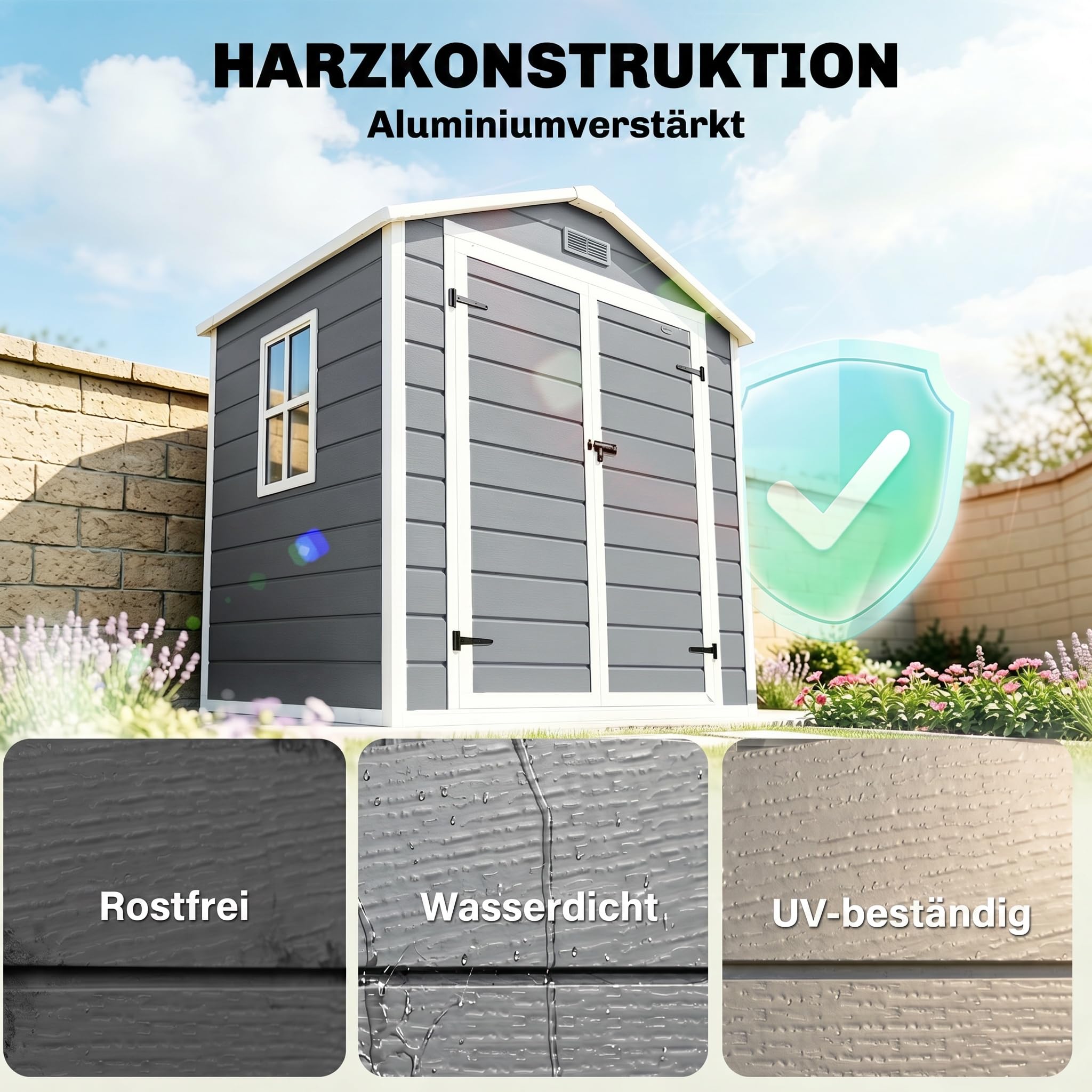 Outsunny Gartenhaus Kunststoff 2,12 m² 183x134x210 cm Satteldach Fenster
