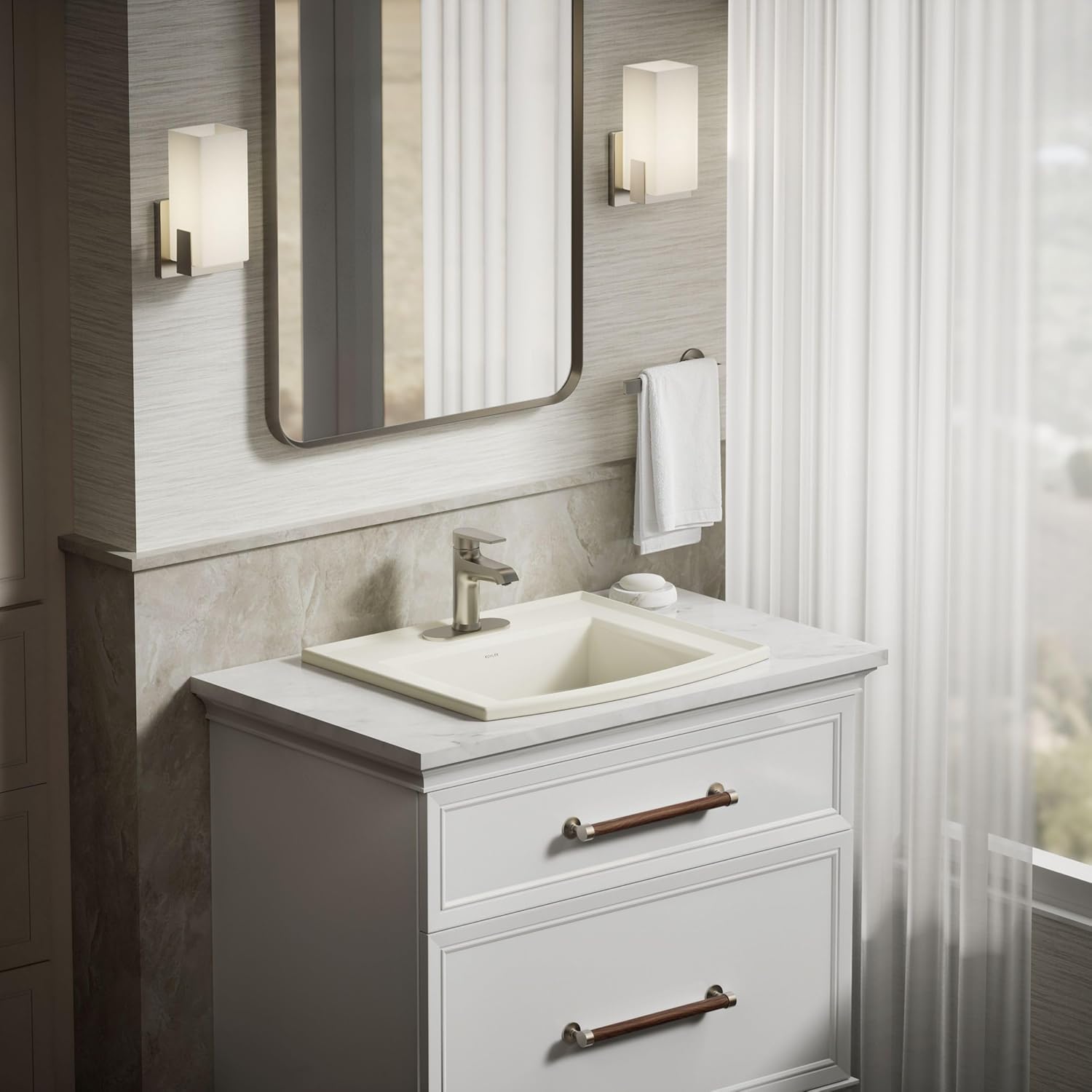 Kohler 2356-4-96 Archer® 22-3/4" rectangular drop-in bathroom sink, Biscuit