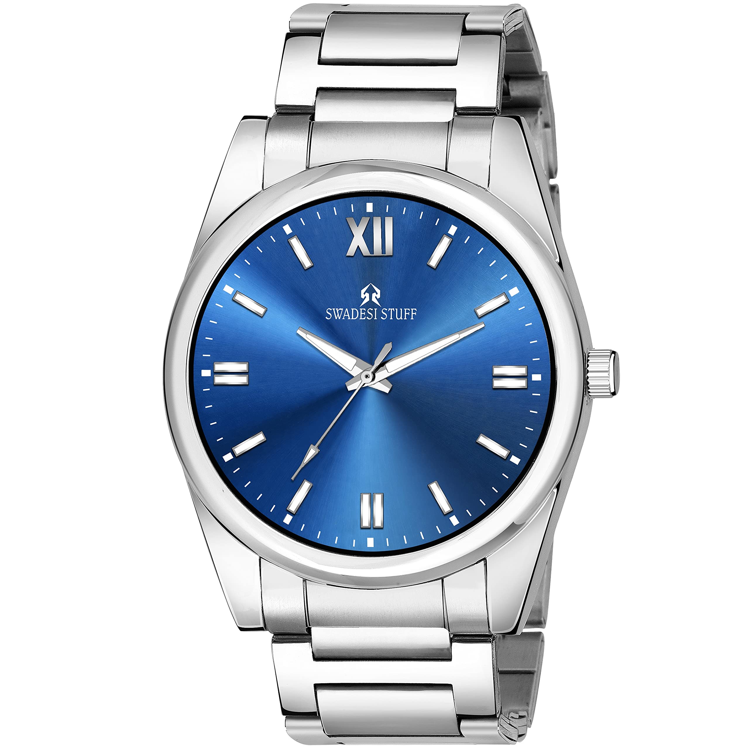 SWADESI STUFF Blue Dial Silver Stainless Steel Strap Classy and Luxury Analog Watch for Men (B09GPNMMS4) Amazon Price History, Amazon Price Tracker
