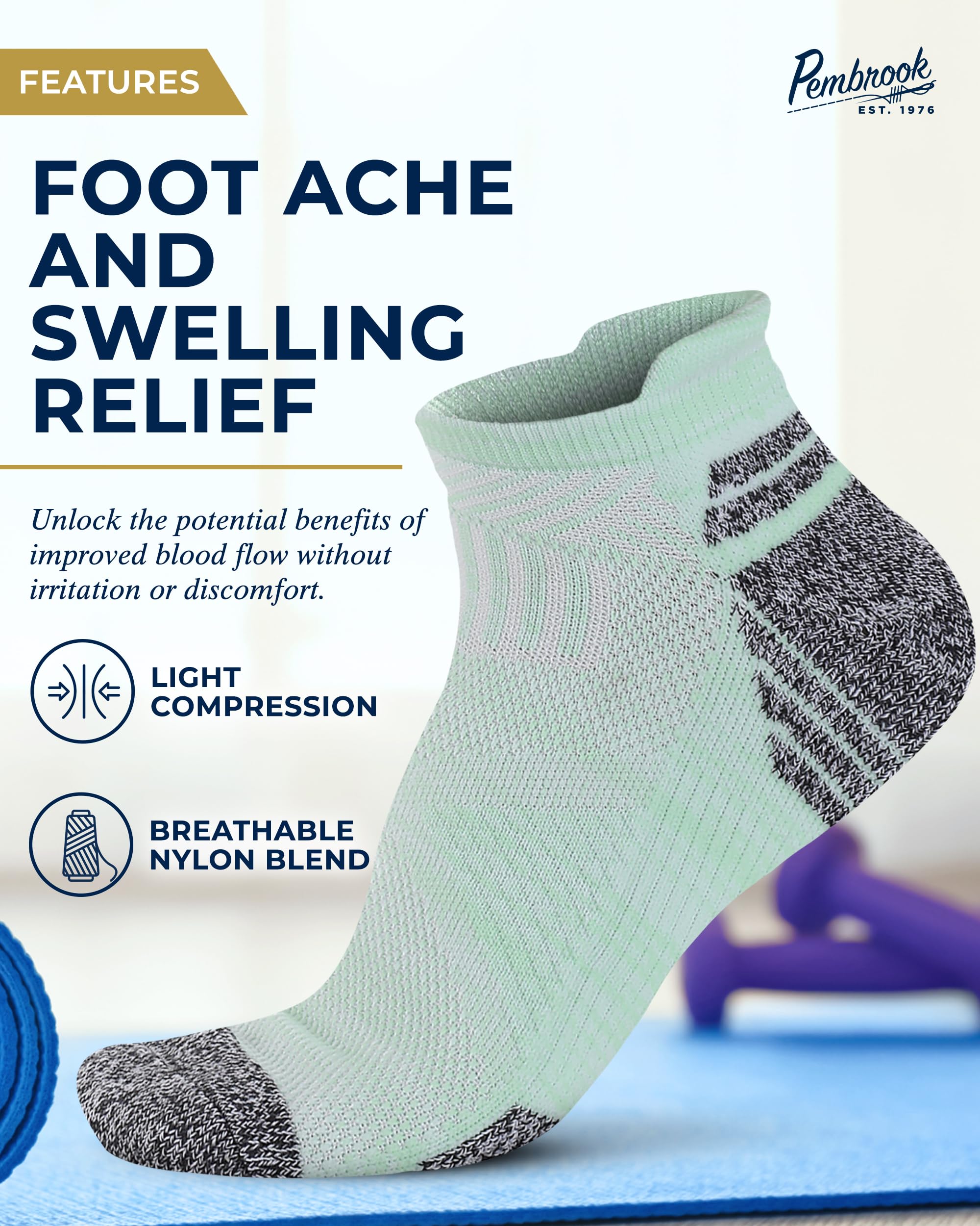 Pembrook Ankle Compression Socks for Women & Men - 4 Pairs | Running Compression Socks for Women | Arch Support | Foot Compression | Space Dye