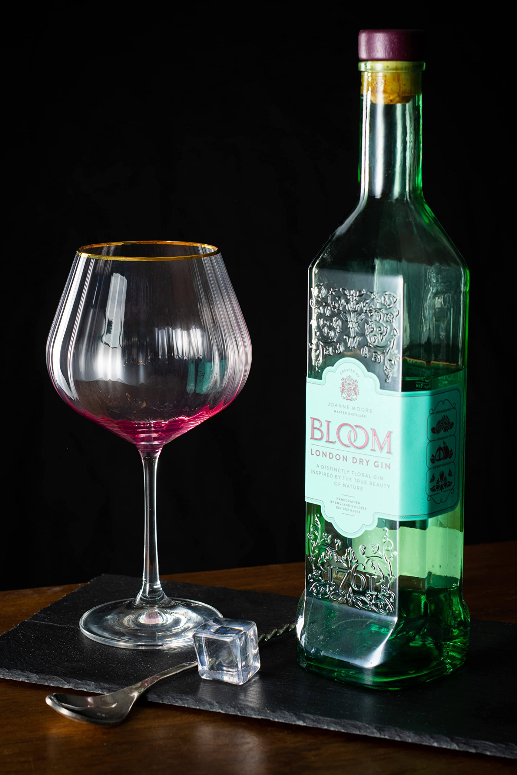 DIAMANTE Gin Glasses Copa Mirage Rosso - Juego de 2 unidades, con mancha de color rojo/rosa y borde dorado