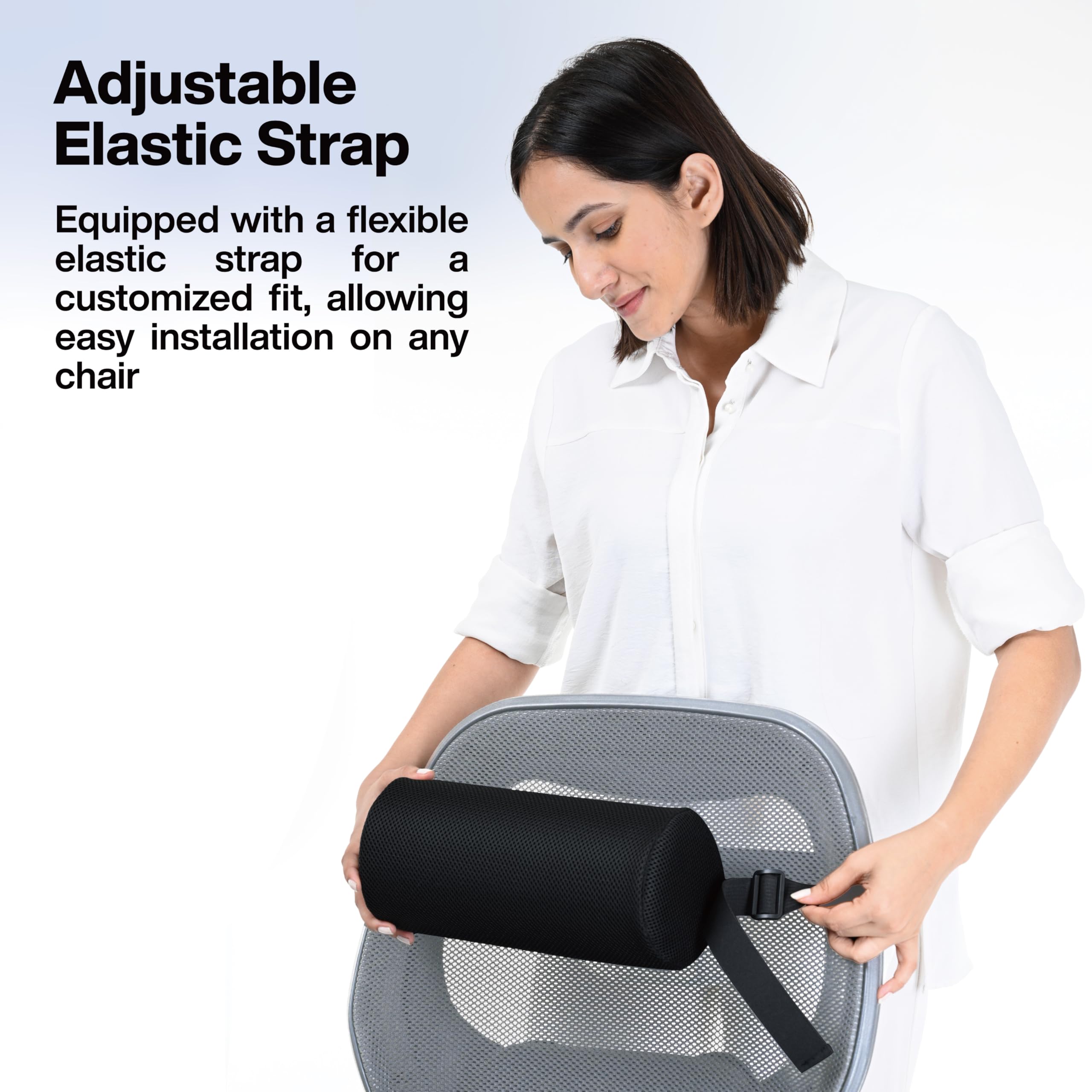 FOVERA Rollo de soporte lumbar para aliviar el dolor de espalda, cojín versátil para oficina, coche y viajes con correa ajustable, proporciona apoyo lumbar ideal, espalda y corrección de postura