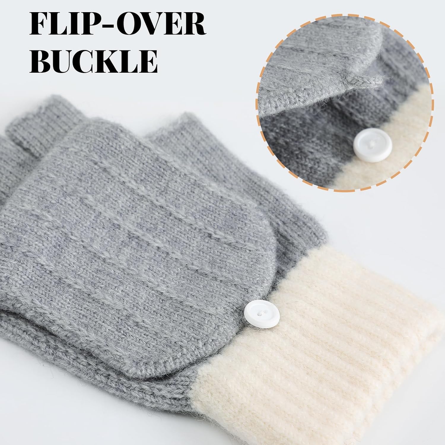 Winter Fingerless Gloves for Women, Wool Gloves Thermal Insulation Warm Convertible Mittens Flap Cover for Men Women