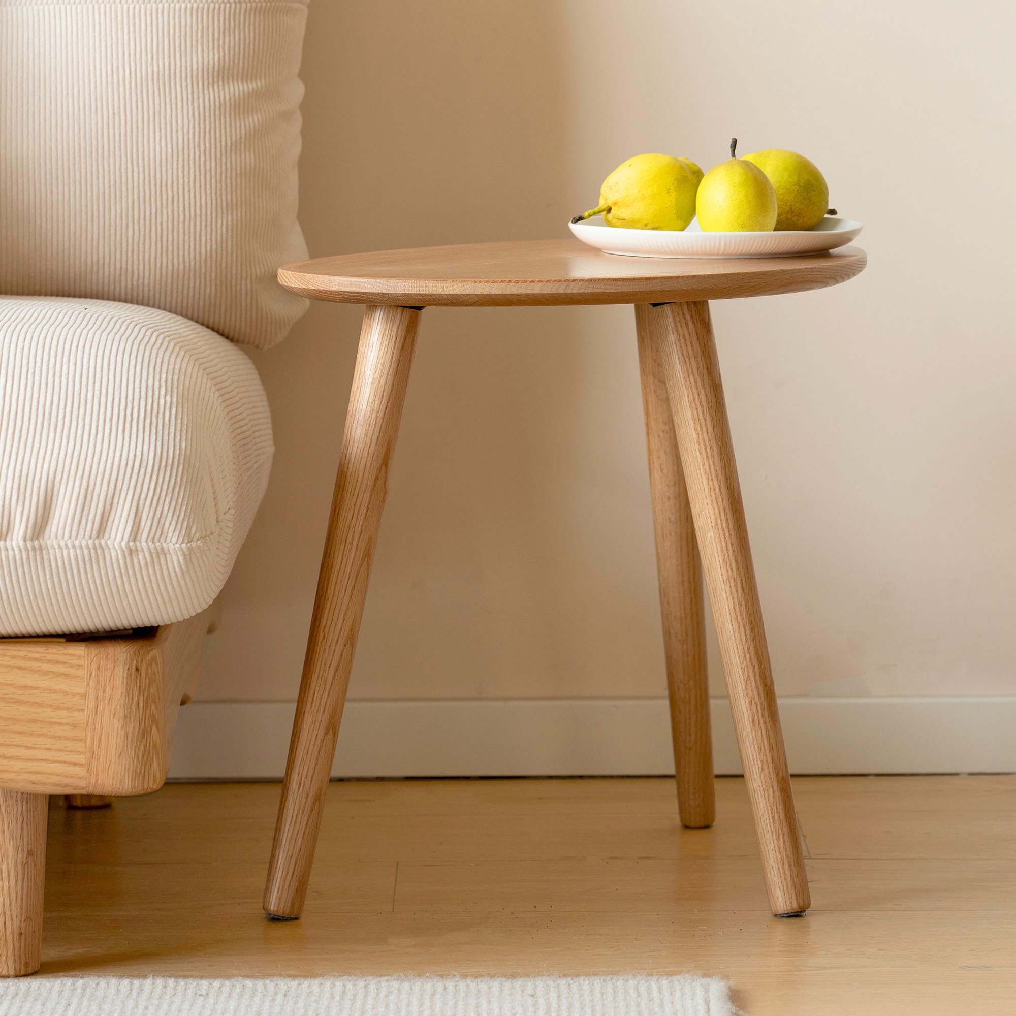 YESWOOD Massivholz Beistelltisch, Couchtische aus Eiche, Ovaler Beistelltisch mit Naturholzbeinen, Kieselsteinform für Wohnzimmer und Balkon, Sofatisch modern, Natur, 34T x 50B x 45H cm