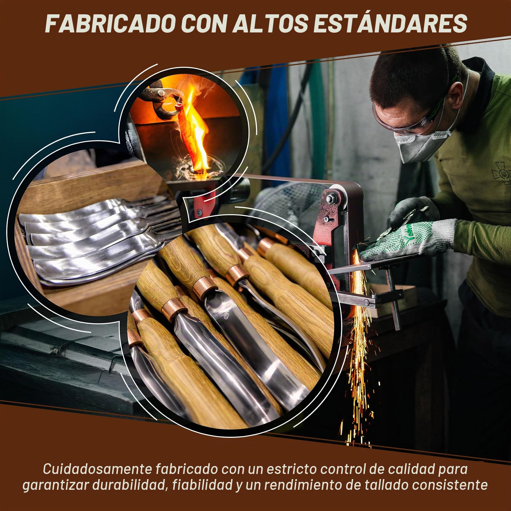 BeaverCraft Gouge Tallado Madera 7L/22 – Herramientas Tallado Cucharas, Cinceles, Gouge para Cuencos, Cincel Curvado, Cuchillo Whittling para Cucharas