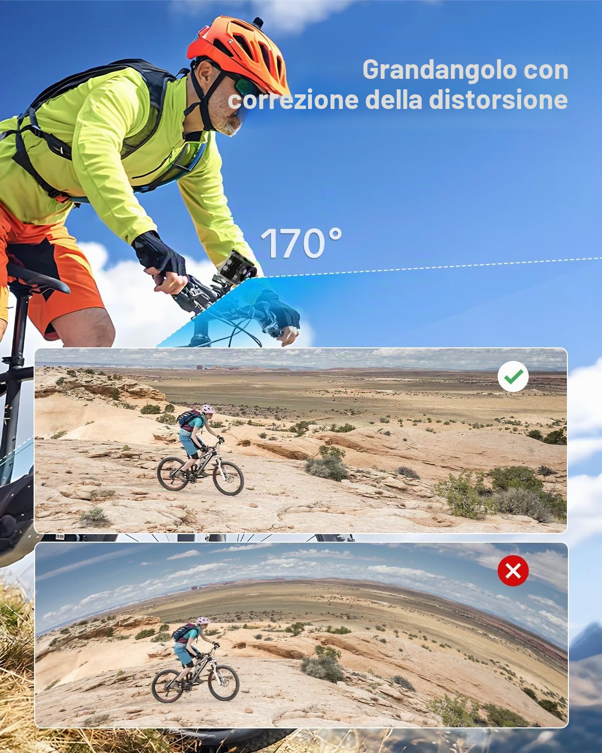 4K60FPS Action Camera 40M impermeabile subacquea con scheda SD da 64GB, stab. a 6 assi, fotocamera da moto con zoom 8x e telecomando 2,4GHz
