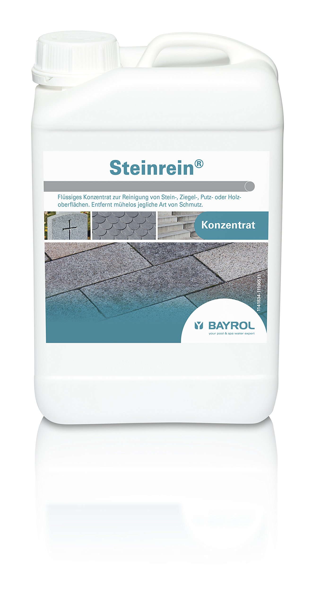Bayrol Steinrein Nettoyant spécial pour Surfaces en Pierre, Brique, plâtre et Bois Autour de la Piscine et du Jardin (algues, Mousse, Voile Gris) – sans Acide et sans Chlore – Effet Longue durée