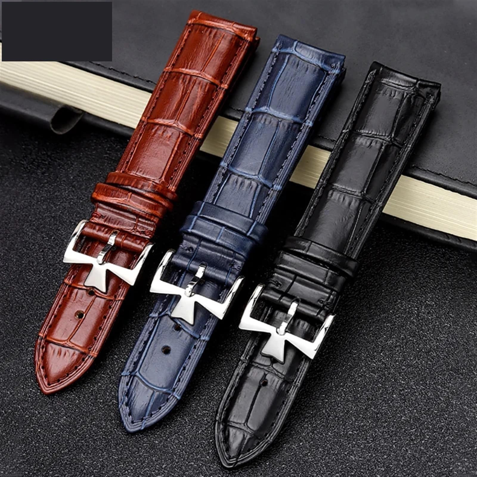 Bracelet en Cuir Authentique incurvé Braceuse de Vache Bleue Strap pour VC Watch Band 19 mm 20m 21 mm 22 mm