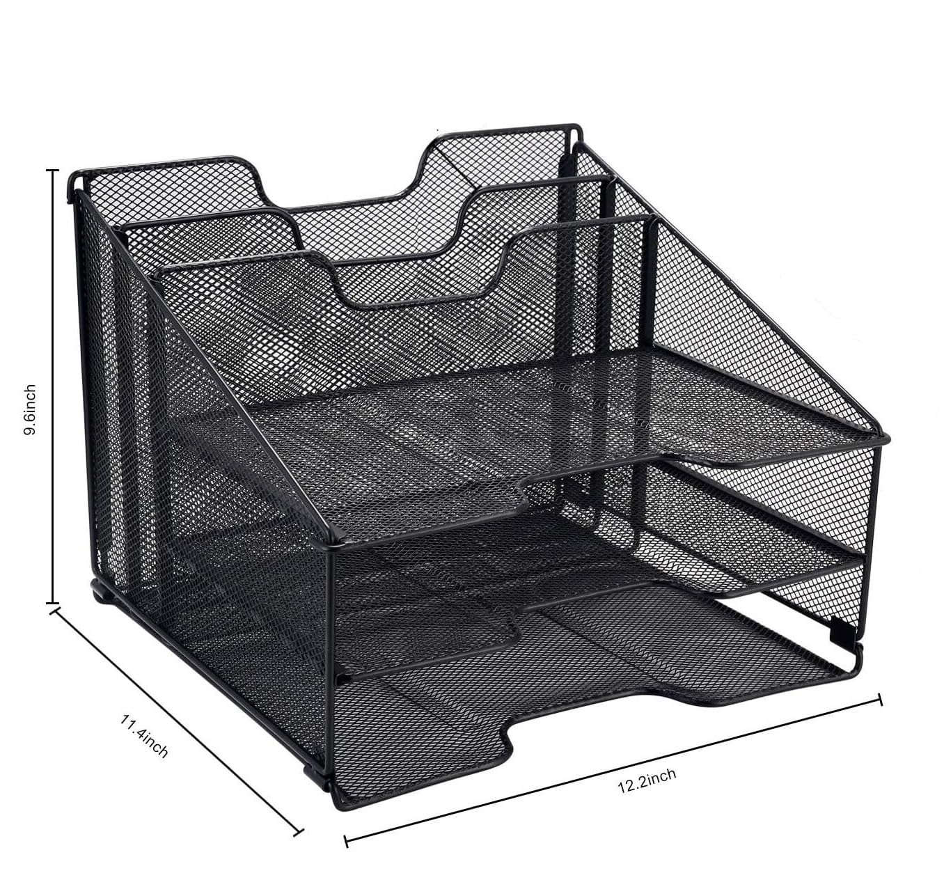 Organisateur de Bureau Organisateur De Fichiers De Bureau, Support De Dossier En Maille Avec 3 Plateaux À Papier Et 2 Montants Verticaux Rangement Fourniture Bureau