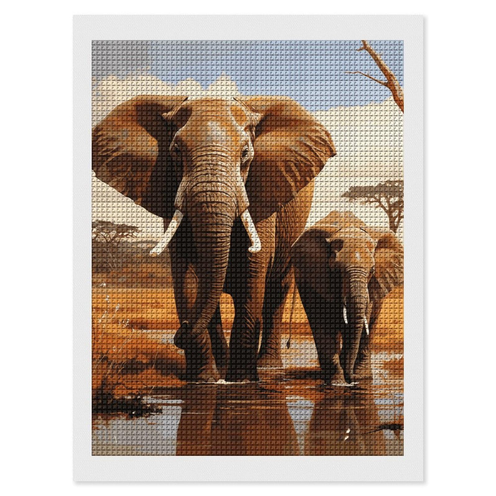 Elephant Family Diamond Art Kits for Adults, DIY 5D Diamonds Painting Kits for Beginner, Round Full Drill Diamond Dots Painting, 12"x16" Diamonds Pictures Gem Art and Crafts Wall Decor