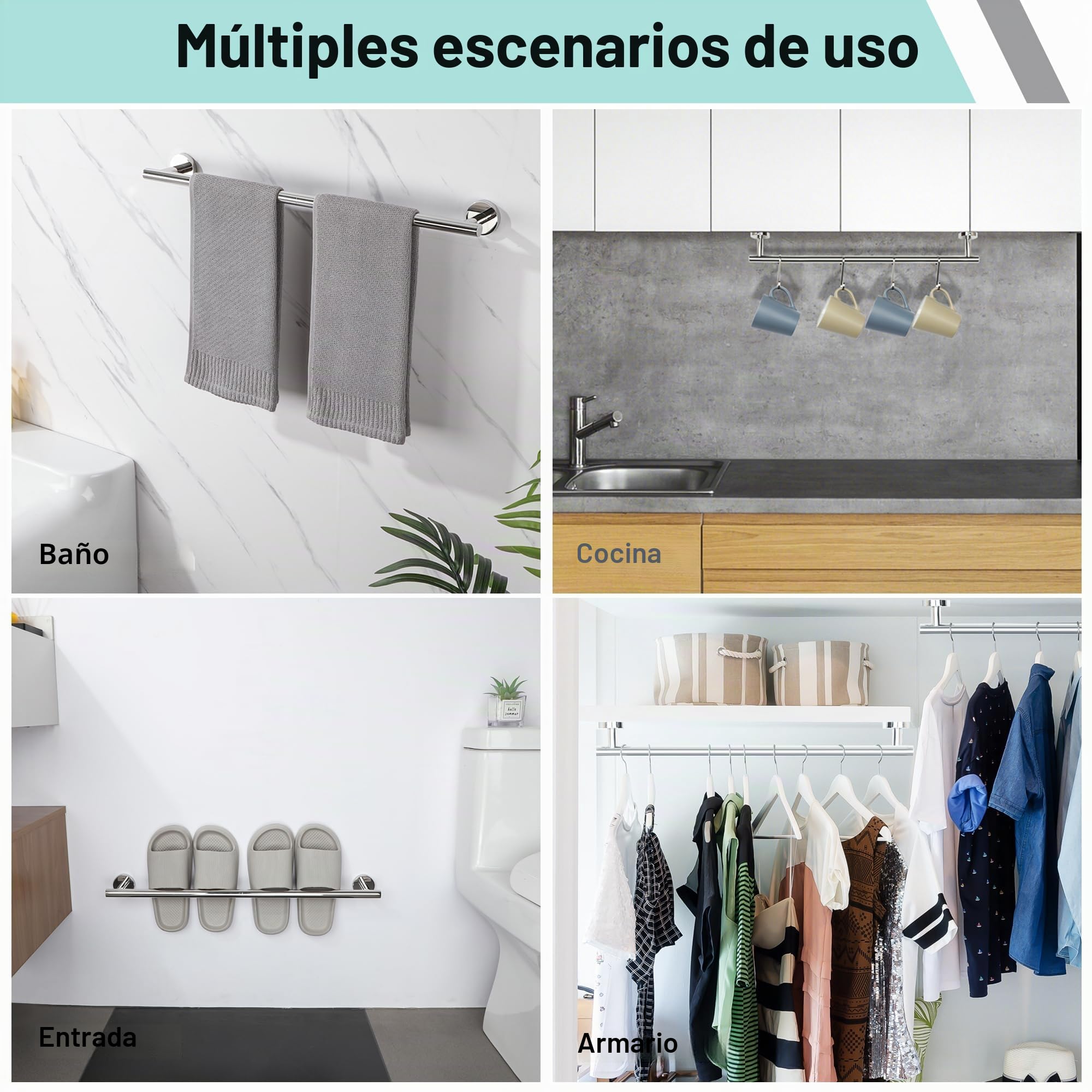 Toalleros de Baño, SAYAYO Toallero Accesorios Baño Toallero Pared Colgador Trapos Cocina Acero Inoxidable Toallero Pulido para Baño y Cocina 60CM
