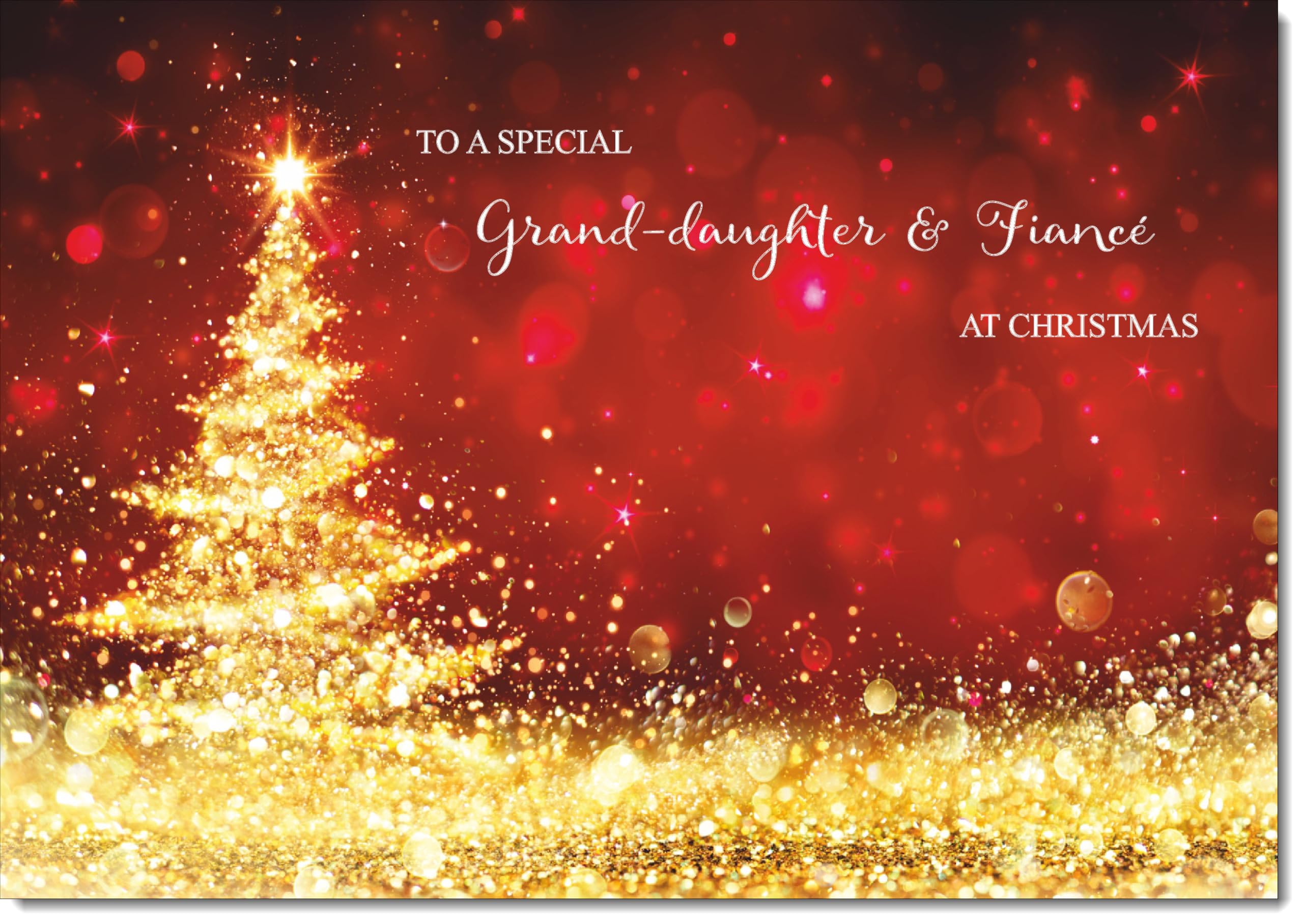doodlecards Granddaughter and Fiance Christmas Card Gold Abstract ChristmasTree Large A4 Size Christmas Card for Granddaughter & Fiance with Plain Envelope