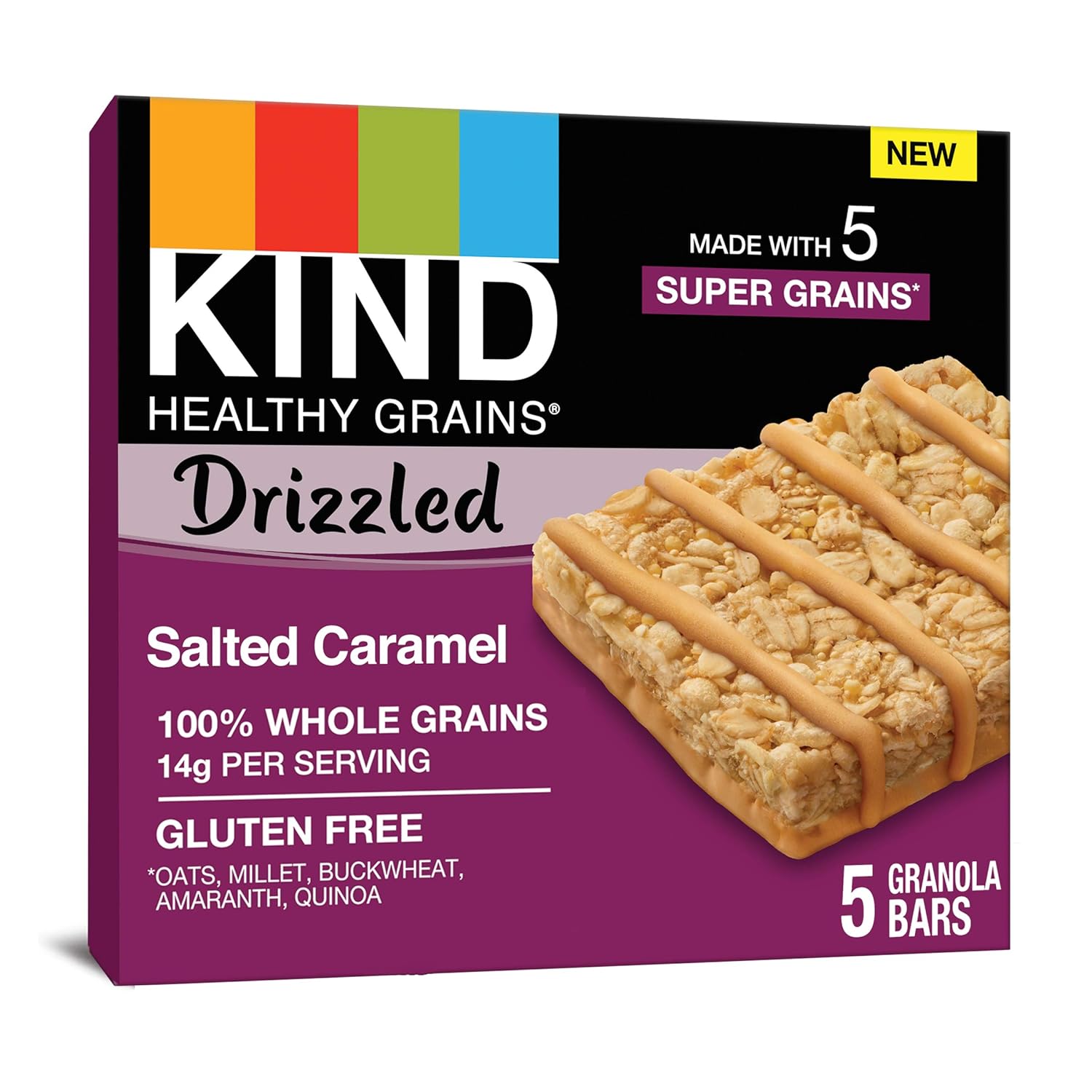 Kind Healthy Grains Salted Caramel Drizzled Bars, Gluten Free, 5.8 Ounces (Pack Of 8) Drizzled Salted Caramel